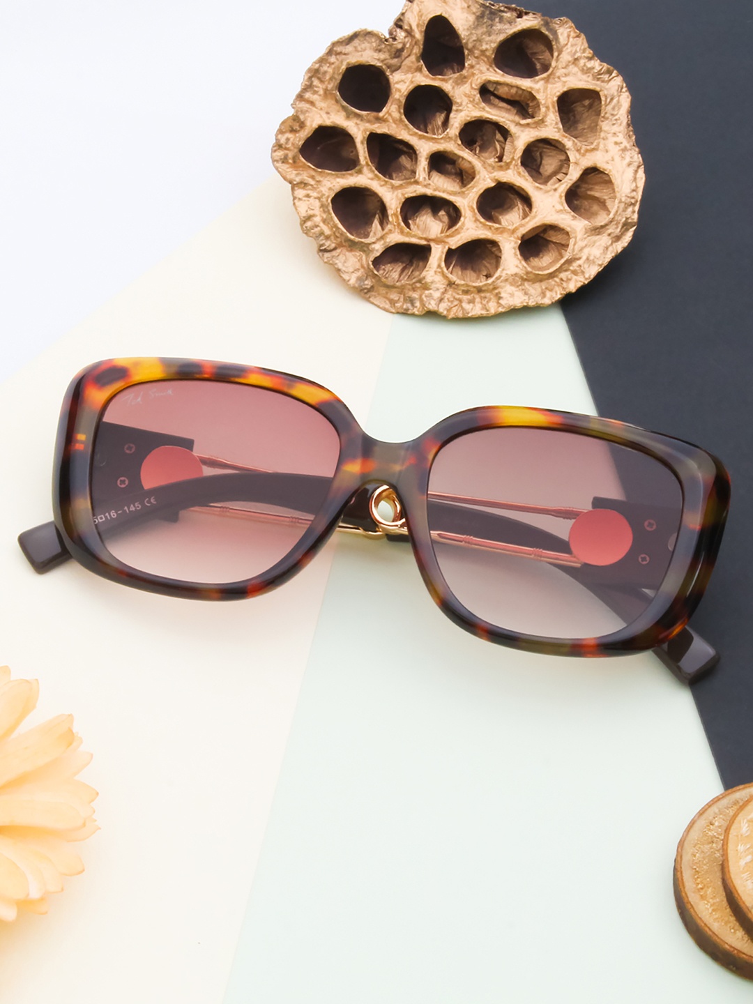 

Ted Smith Women Brown Lens & Brown Square Sunglasses with UV Protected Lens
