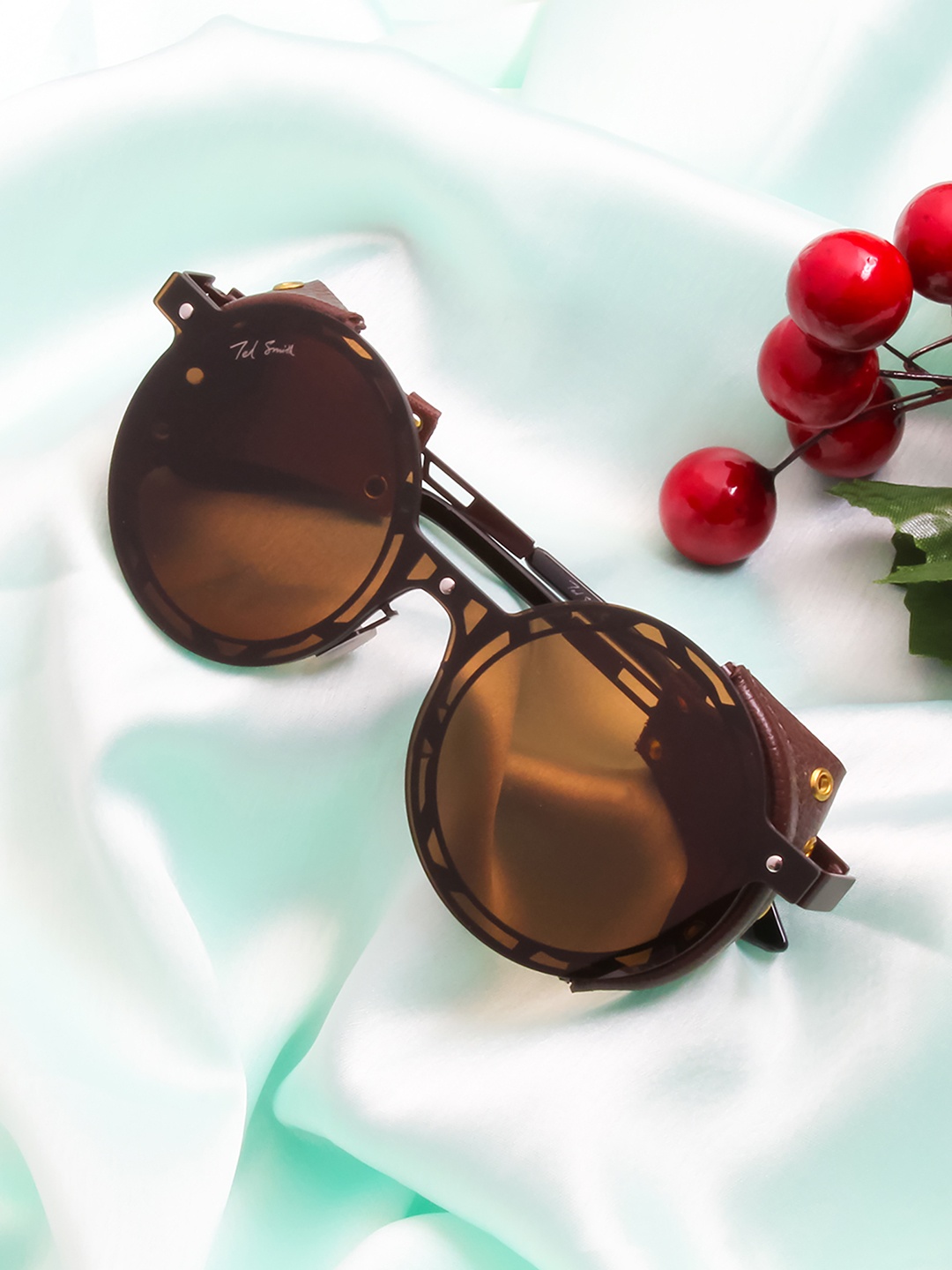 

Ted Smith Unisex Brown Lens & Brown Round Sunglasses with UV Protected Lens