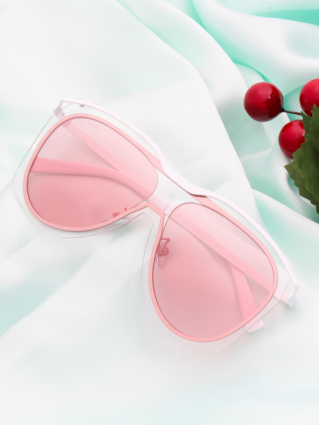 

Ted Smith Unisex Pink Lens & White Aviator Sunglasses with UV Protected Lens