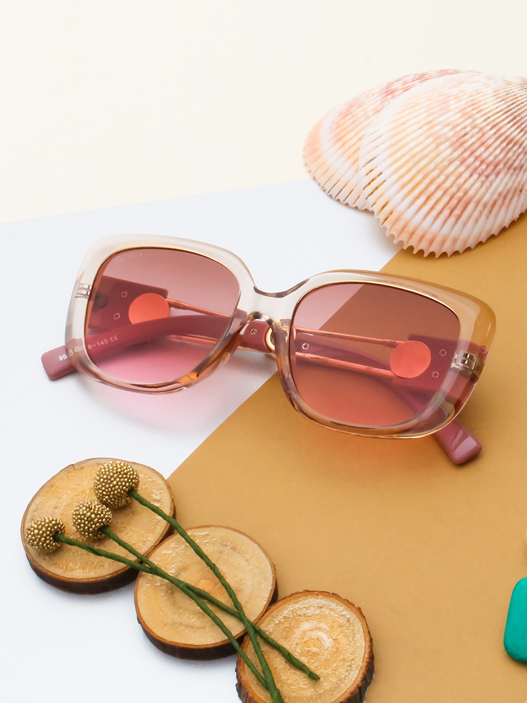 

Ted Smith Women Pink Lens & Brown Square Sunglasses with UV Protected Lens