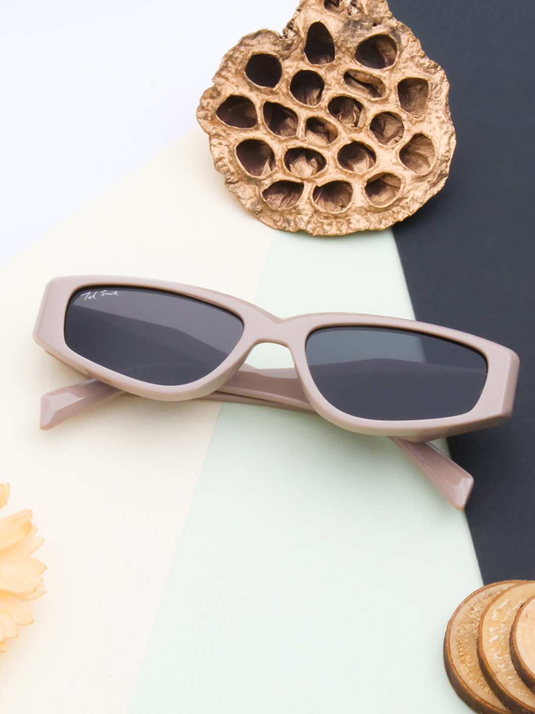 

Ted Smith Women Black Lens & Brown Cateye Sunglasses with UV Protected Lens