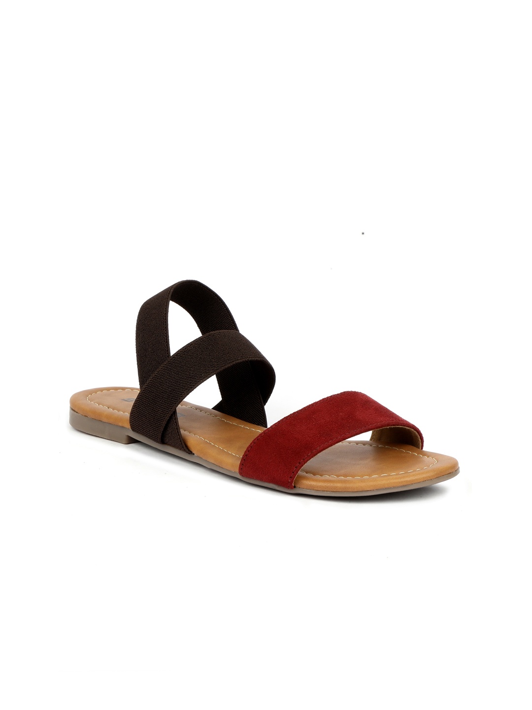 

SOLES Women Maroon Colourblocked Open Toe Flats
