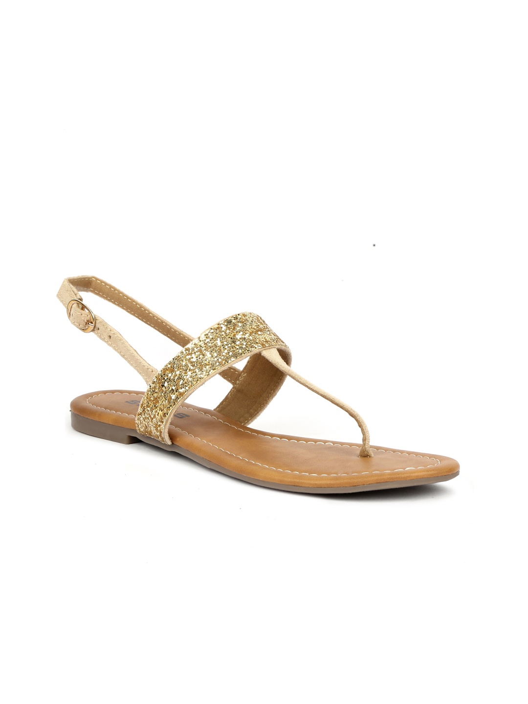 

SOLES Women Gold-Toned Embellished T-Strap Flats