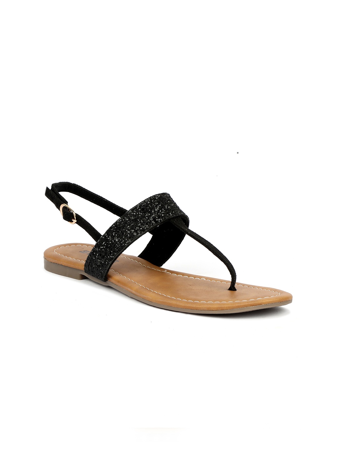 

SOLES Women Black T-Strap Flats
