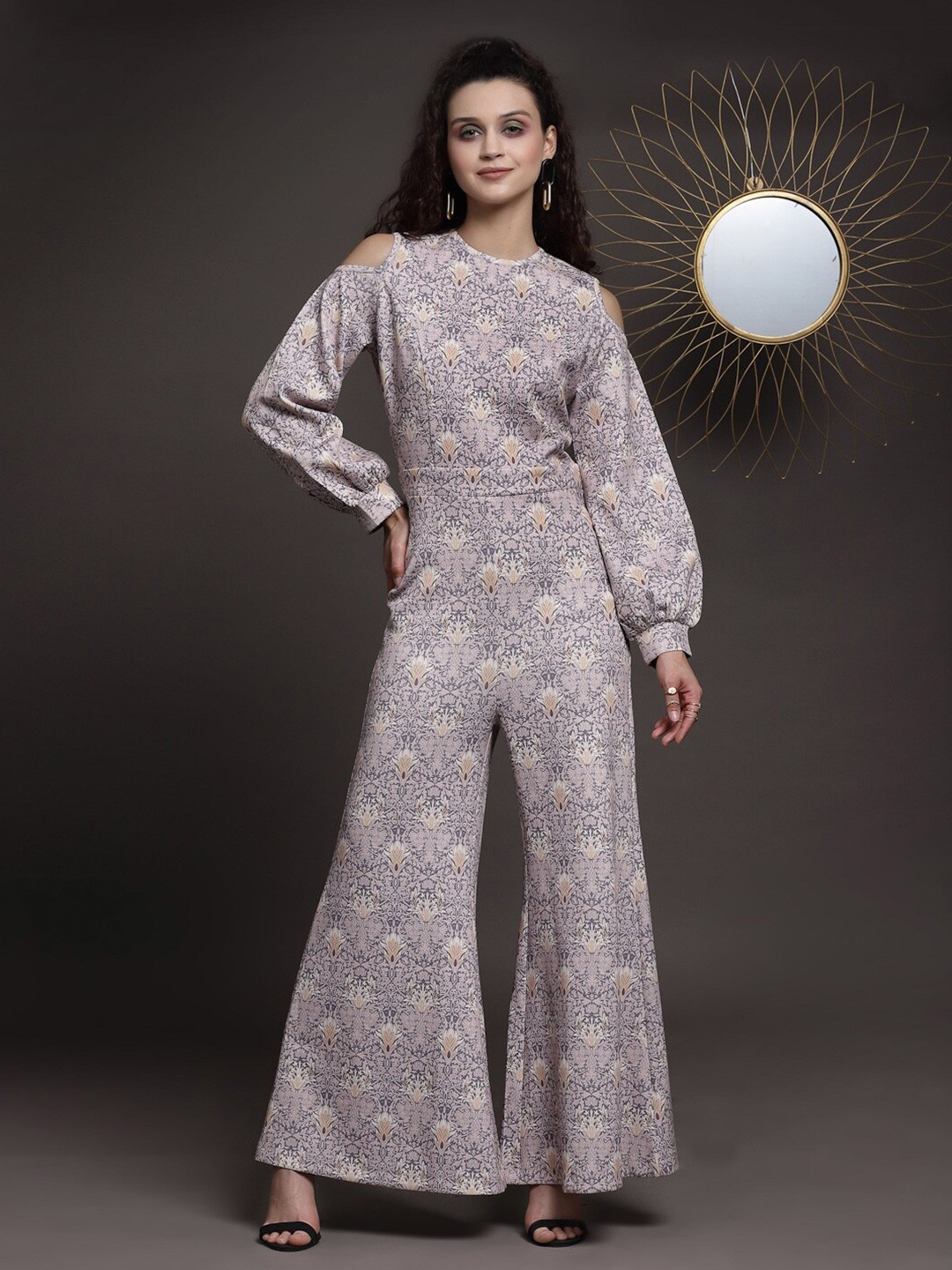 

KASSUALLY Purple & Brown Abstract Printed Basic Jumpsuit