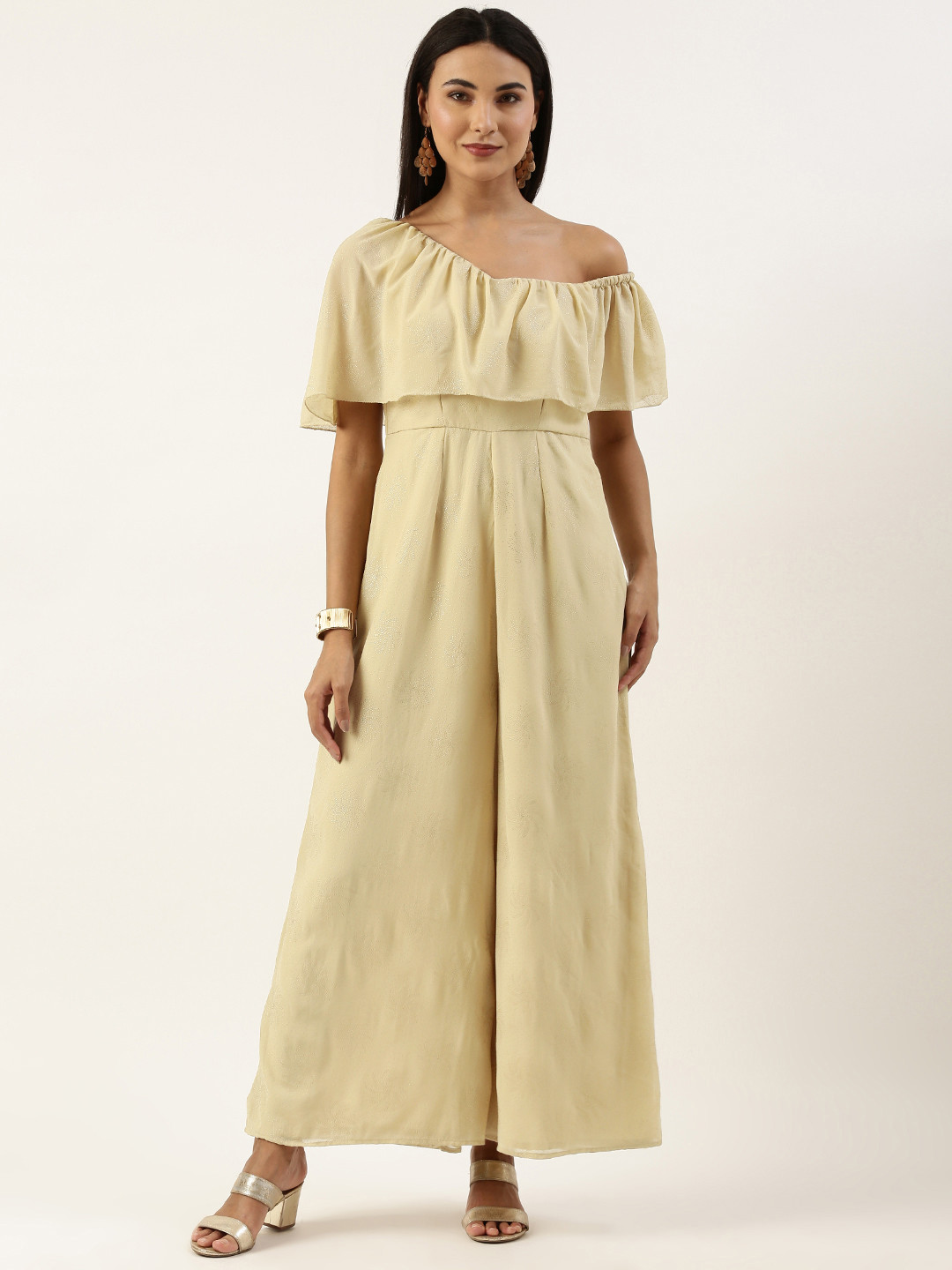 

Ethnovog Beige Solid Georgette Jumpsuit