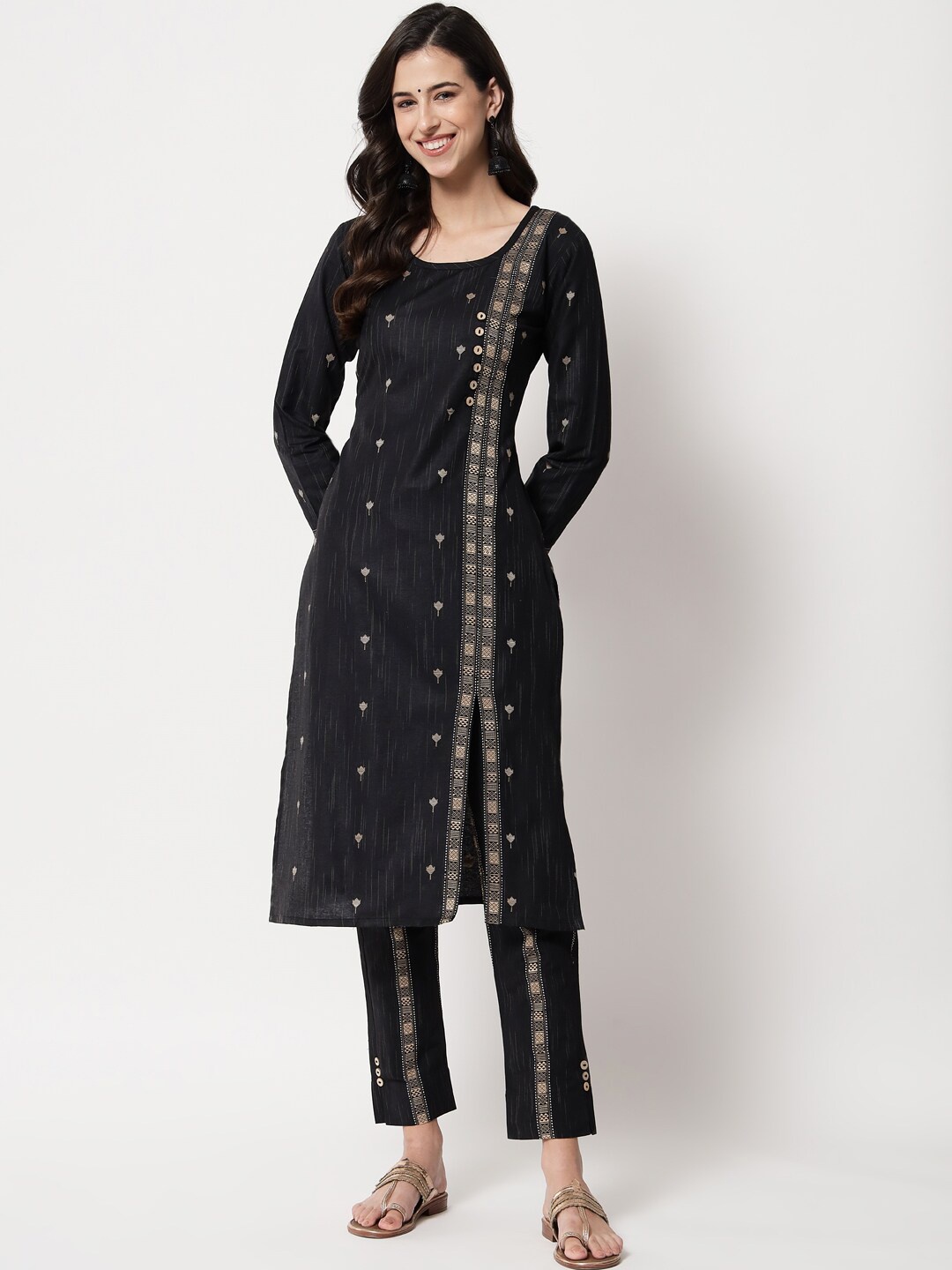 

Tibra Collection Women Black Floral Printed Pure Cotton Kurta with Trousers