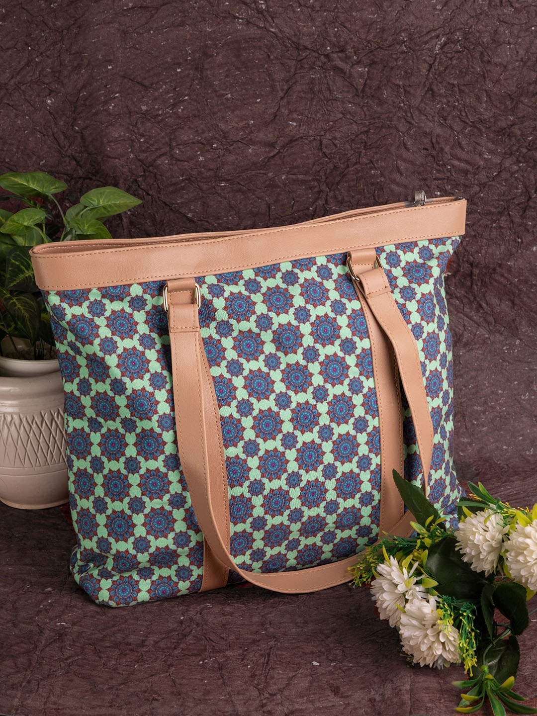 

DEEBACO Floral Printed Tote Bag Handbags, Green