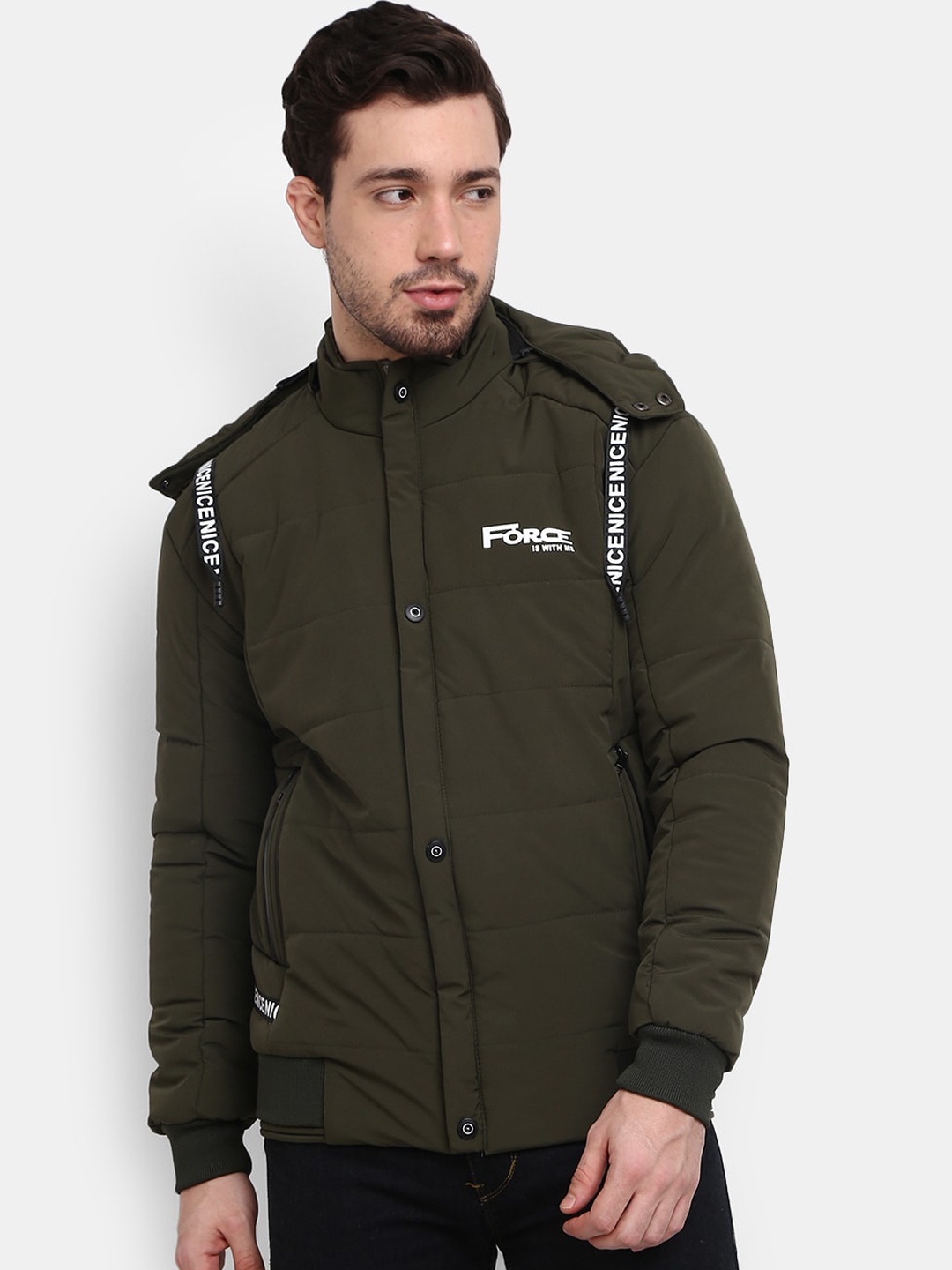 

V-Mart Men Olive Green Lightweight Bomber Hooded Neck Jacket