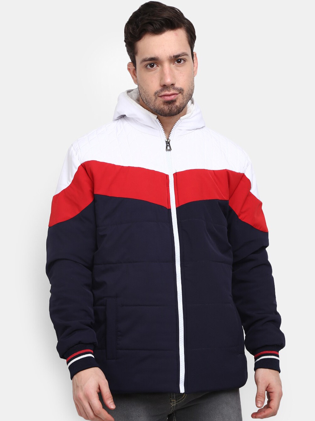 

V-Mart Men Navy Blue Colourblocked Lightweight Padded Jacket