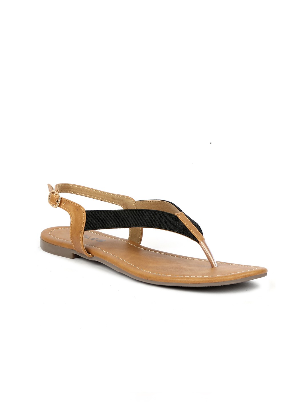 

SOLES Women Black Colourblocked T-Strap Flats