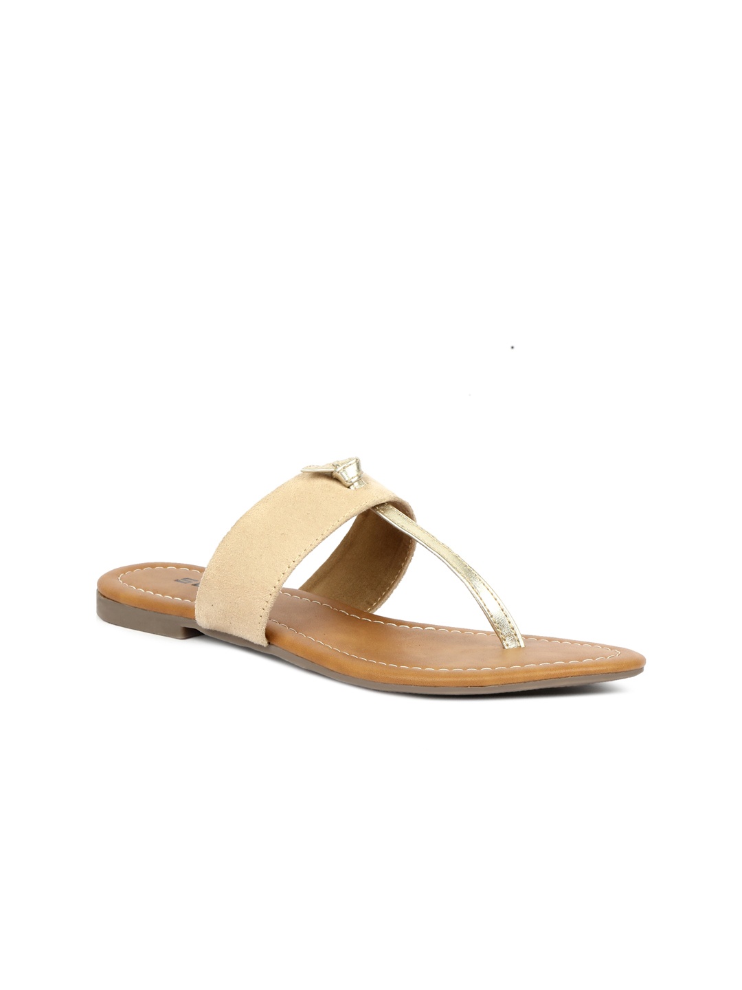 

SOLES Women Beige T-Strap Flats