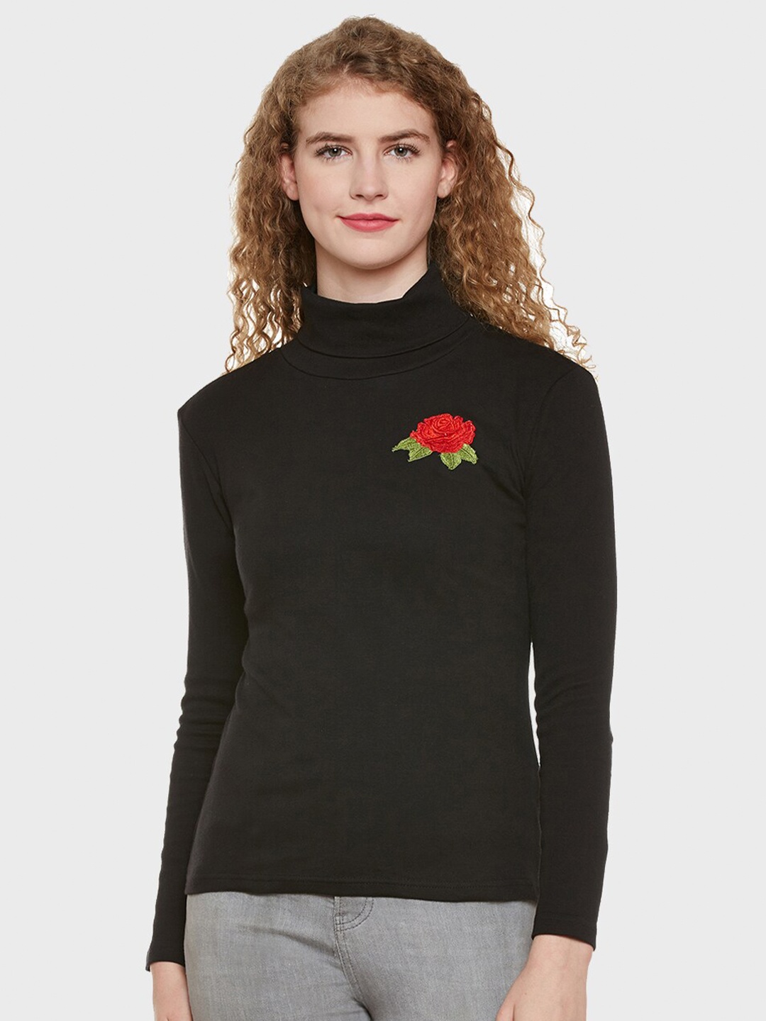 

Hypernation Women Black High Neck T-shirt