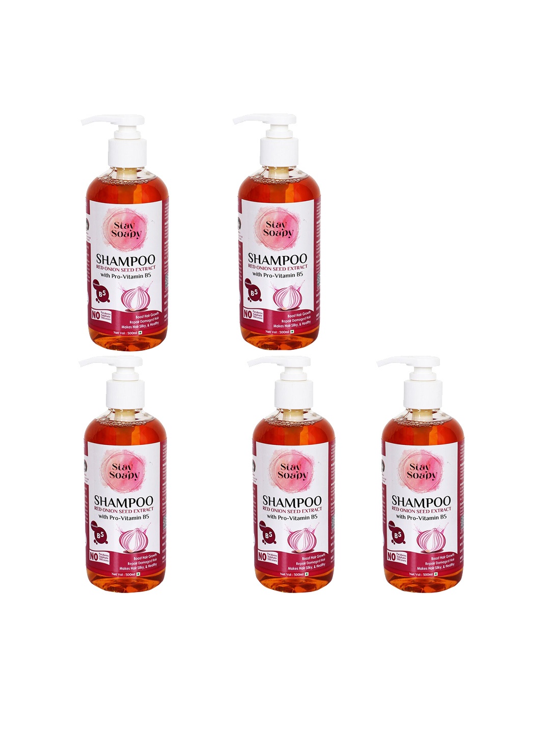 

Stay Soapy Set Of 5 Onion Shampoo 300ml Each, Red