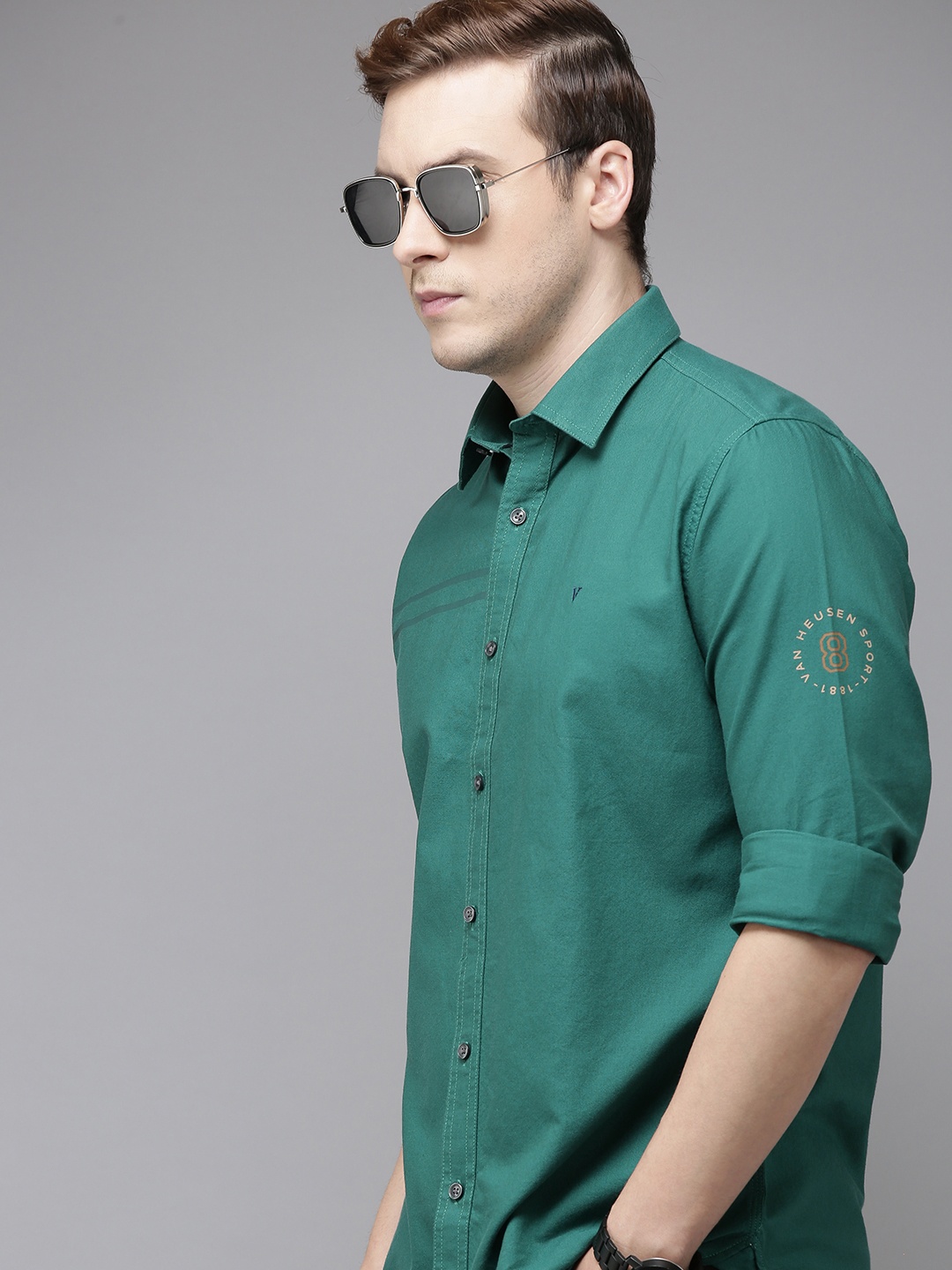 

Van Heusen Sport Men Slim Fit Horizontal Striped Pure Cotton Casual Shirt, Teal