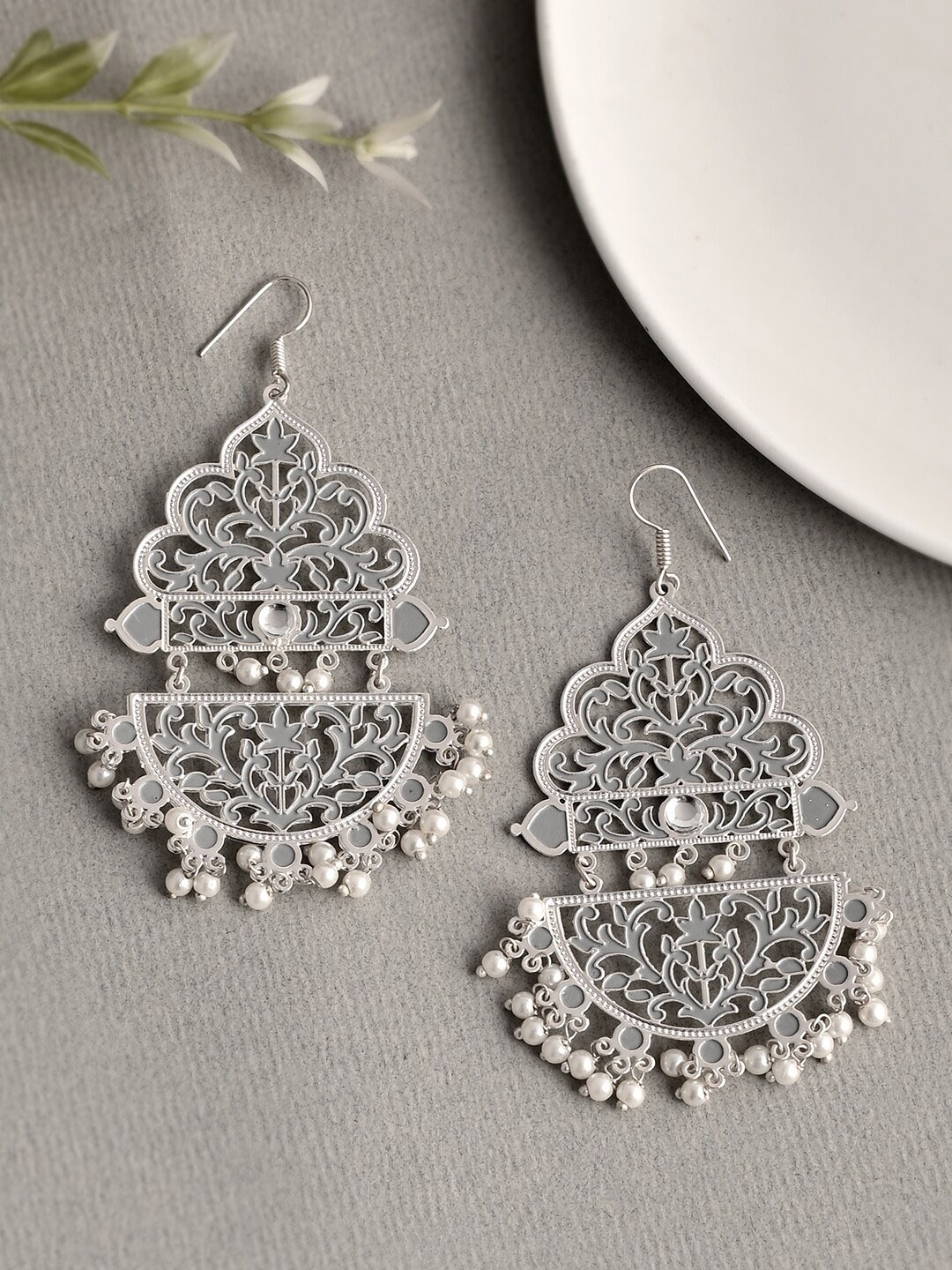 

Voylla Silver-Toned Contemporary Drop Earrings