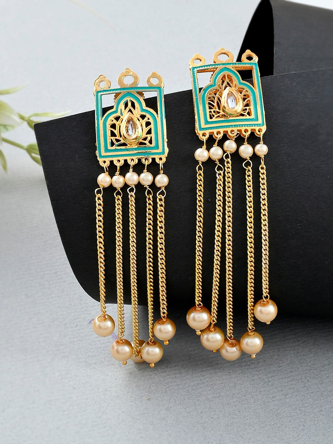 

Voylla Gold-Toned Contemporary Drop Earrings