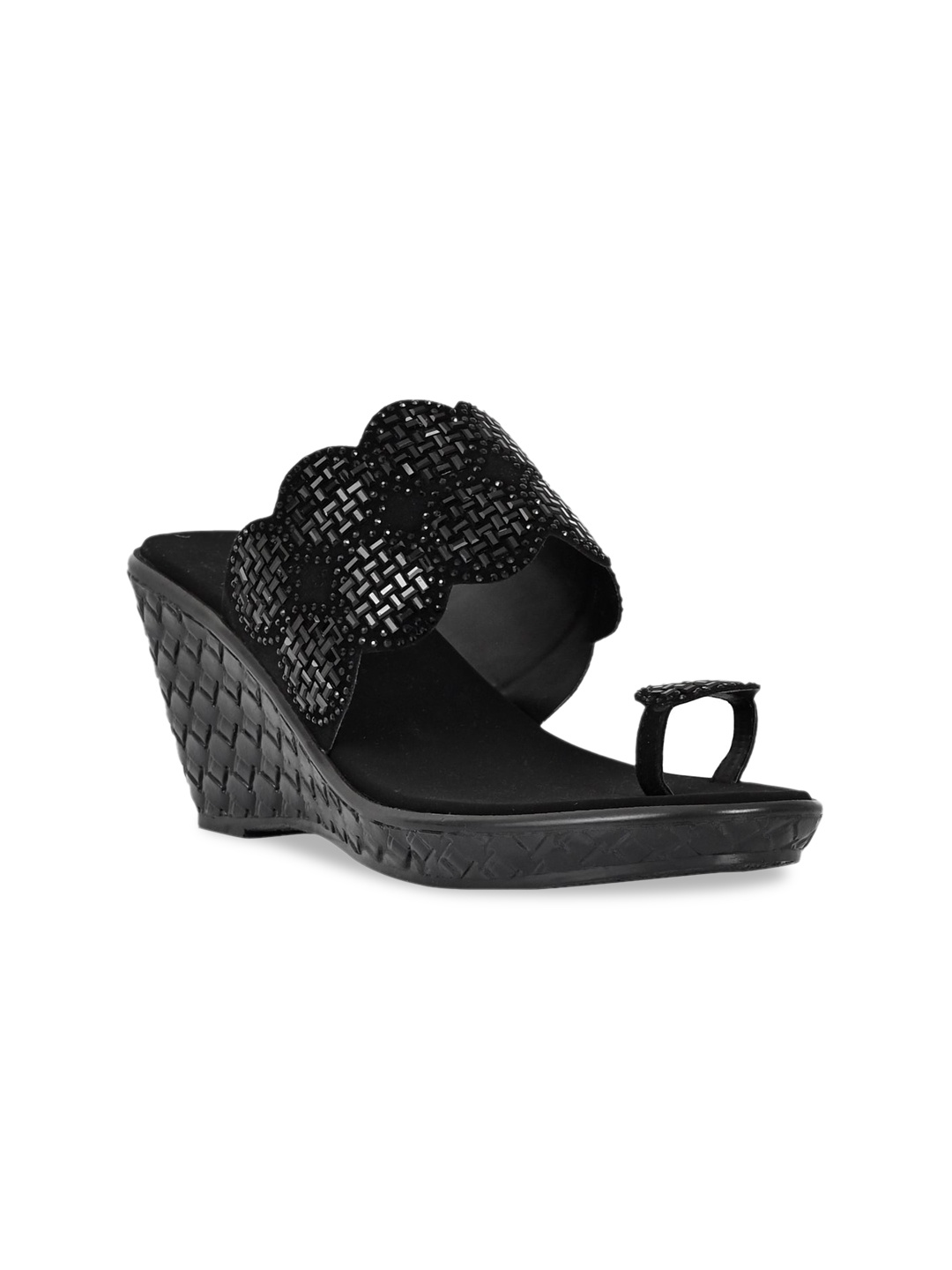 

Jove Black Embellished Wedge Heels