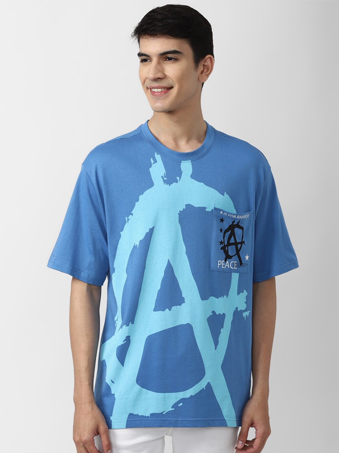 

FOREVER 21 Men Blue Printed T-shirt