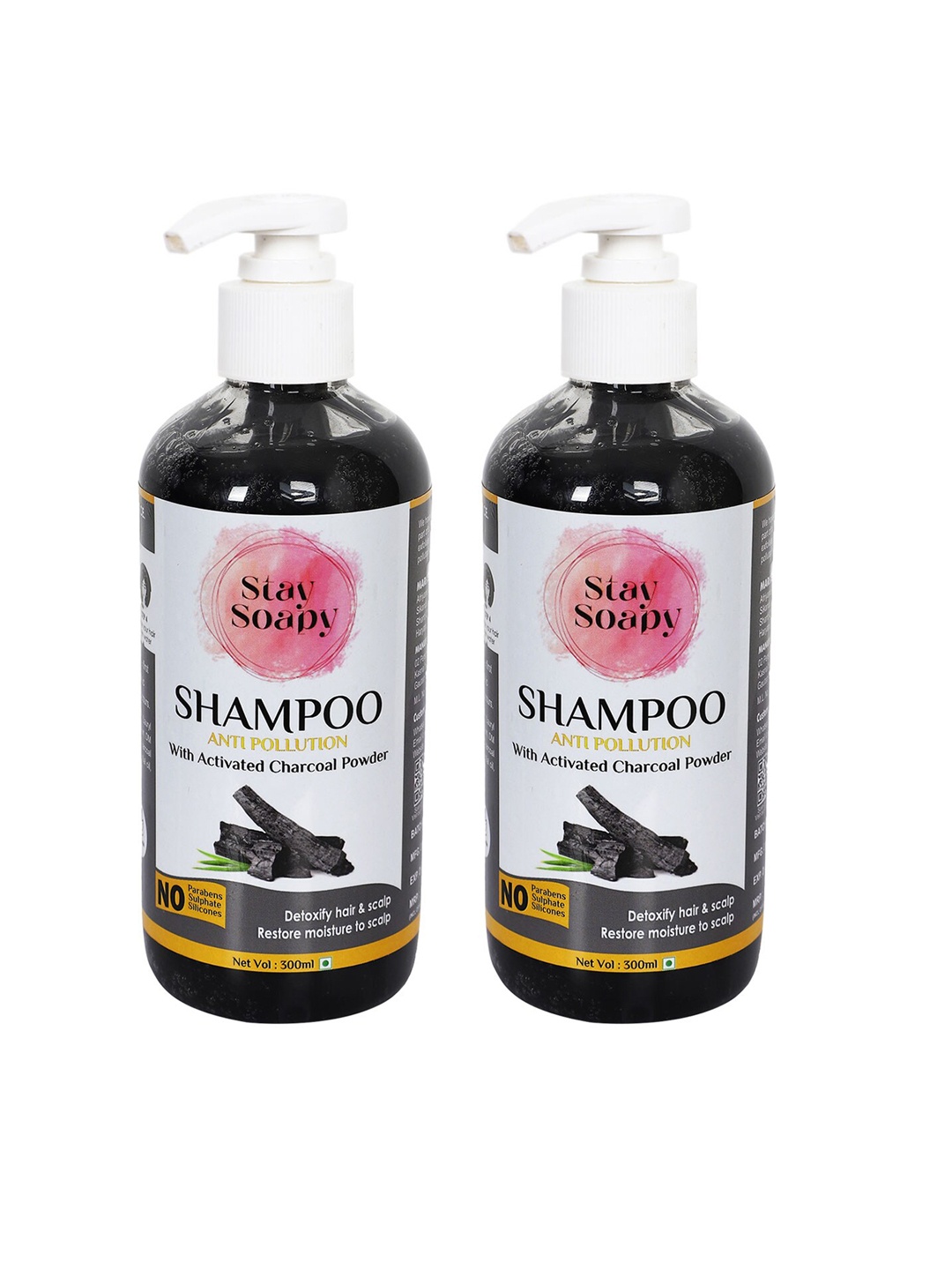

Stay Soapy Set of 2 Anti-Pollution Shampoo with Activated Charcoal - 300 ml each, Black