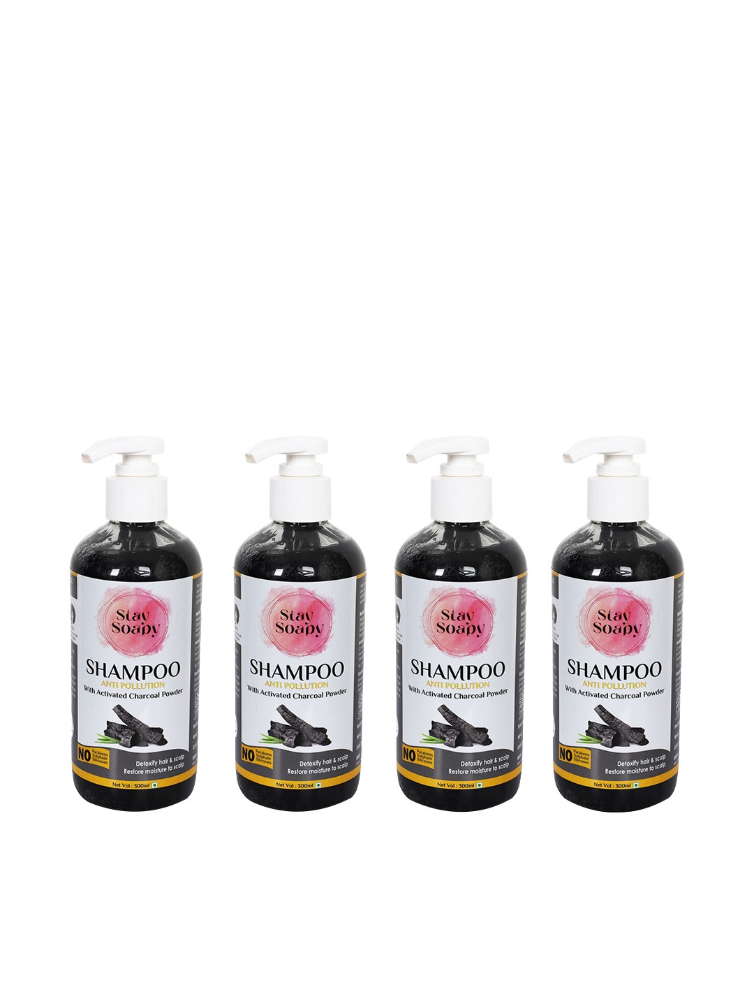 

Stay Soapy Set of 4 Anti-Pollution Shampoo with Activated Charcoal - 300 ml each, Black