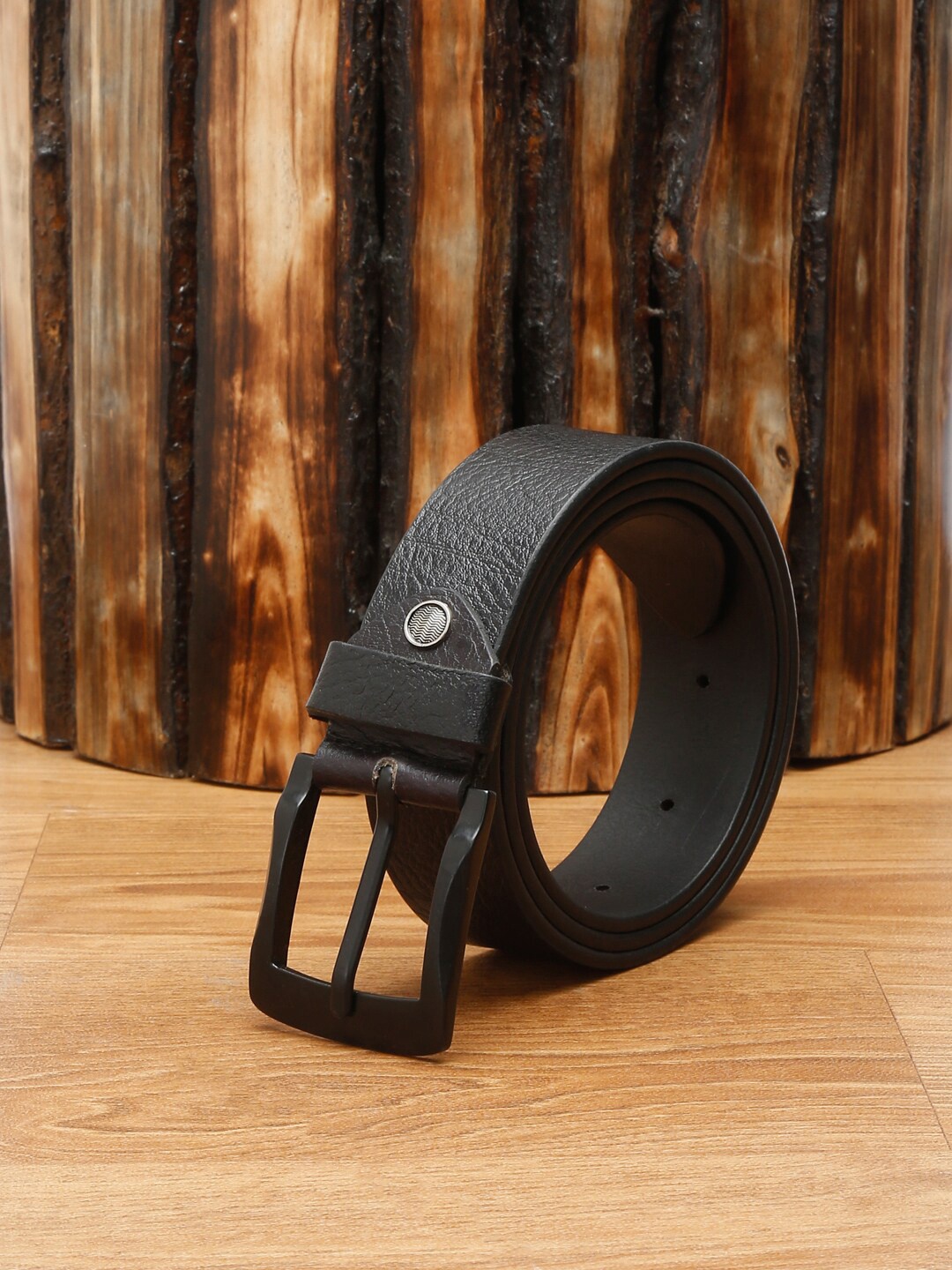 

MUTAQINOTI Men Black Textured Leather Belt