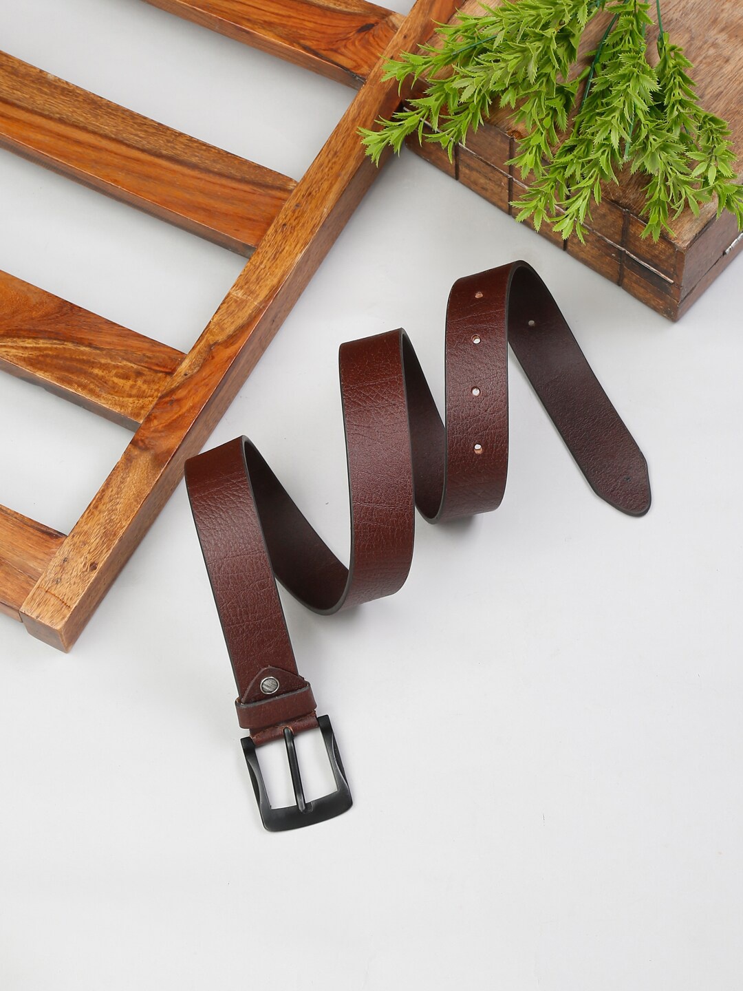 

MUTAQINOTI Men Brown Textured Leather Belt