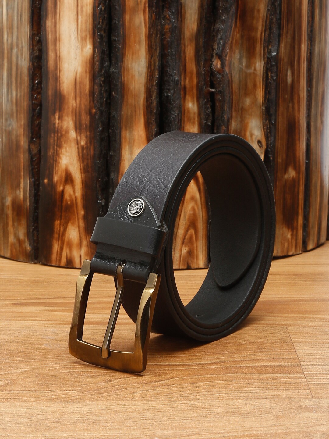 

MUTAQINOTI Men Black Textured Leather Belt