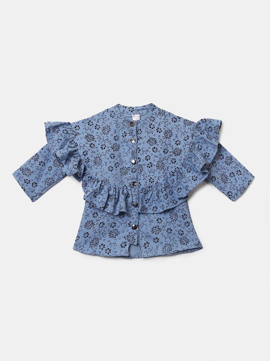 

V-Mart Girls Blue Floral Print Mandarin Collar Shirt Style Top