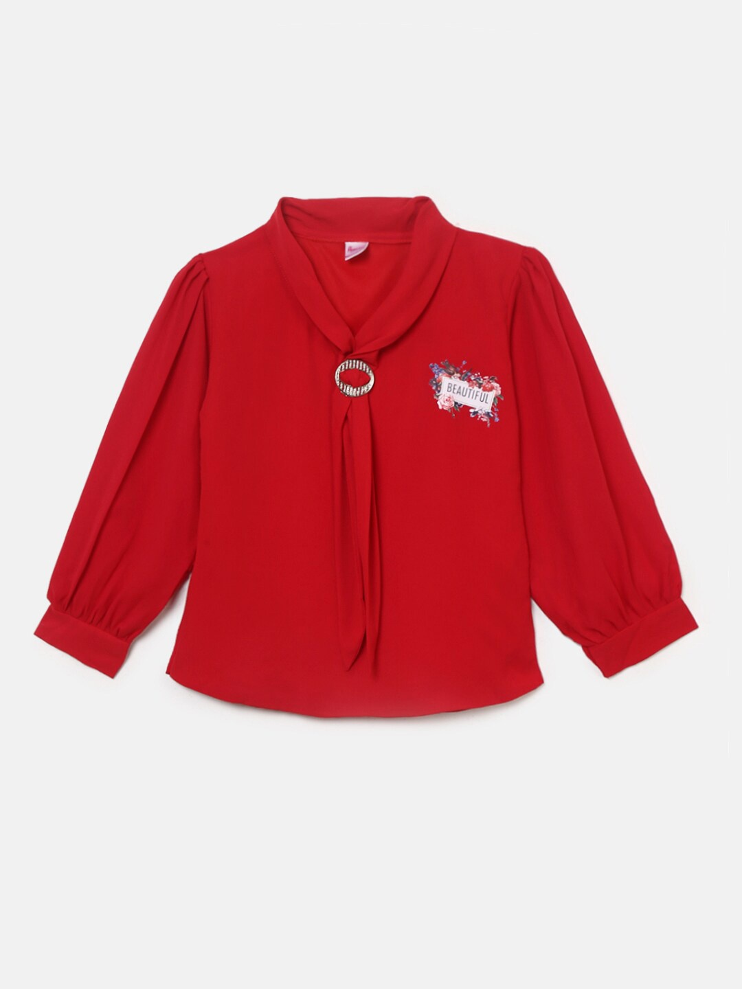 

V-Mart Girls Solid Shirt Collar Top, Red