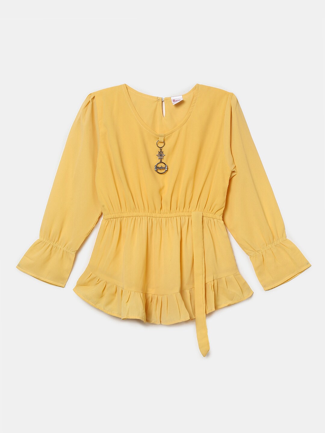 

V-Mart Girls Yellow Cinched Waist Bell Sleeves Top