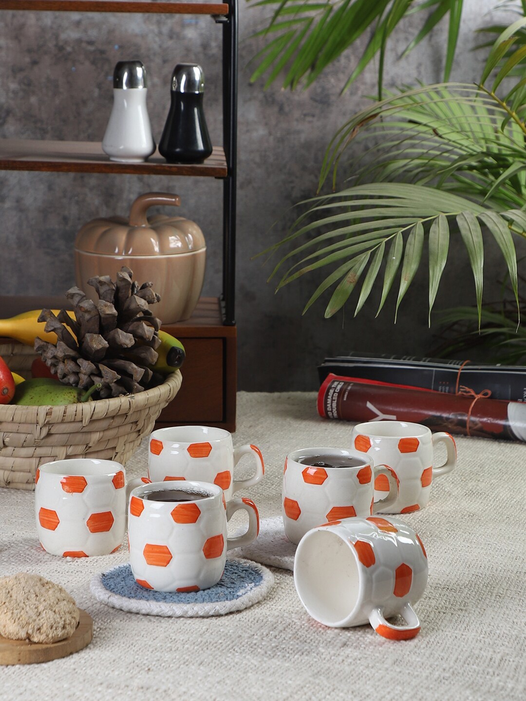 

CDI White & Orange Set of 12 Dishwasher And Microwave Safe Ceramic Matte Cups 100 ML Each