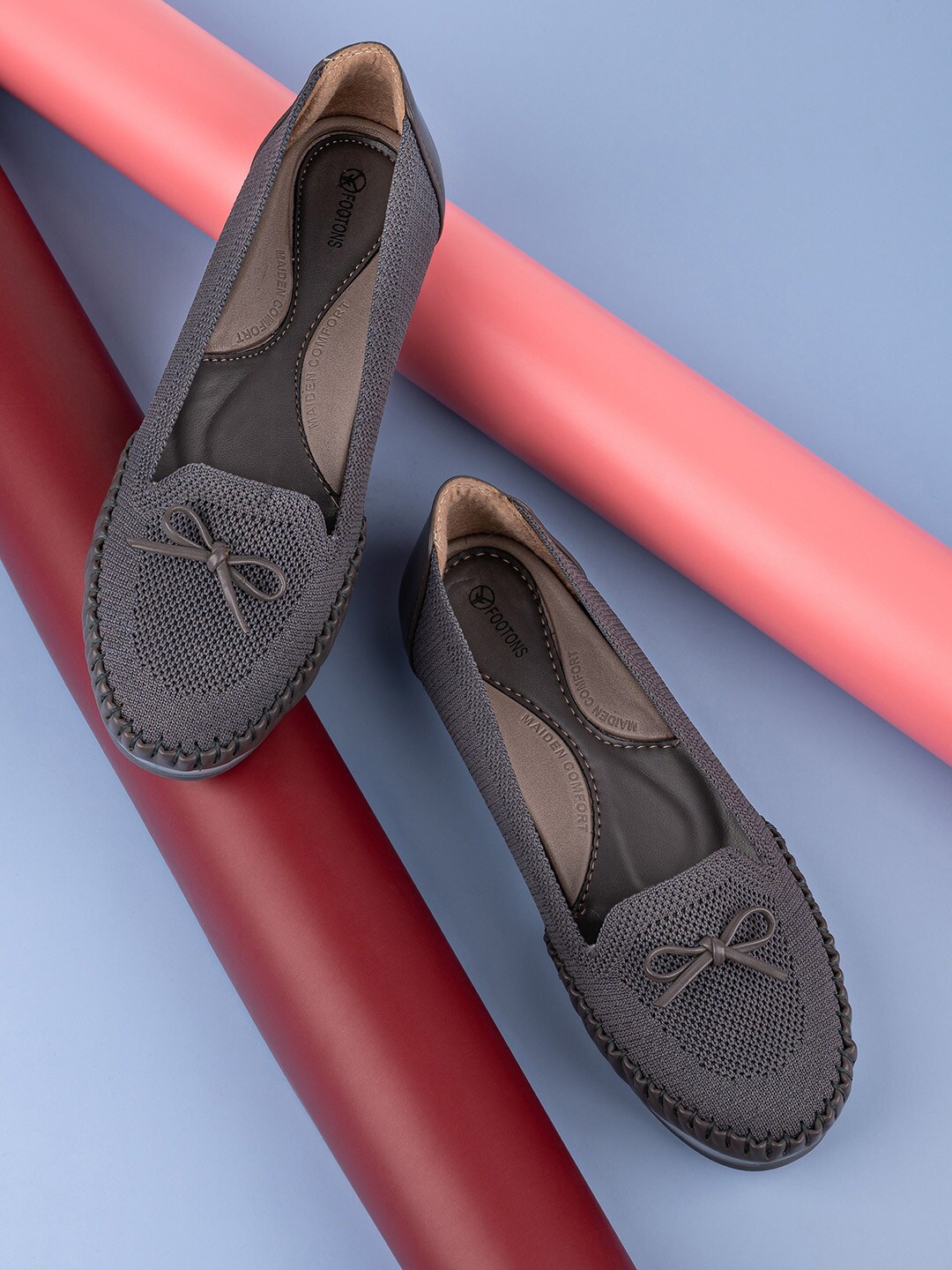 

FOOTONS Women Grey Ballerinas with Bows Flats