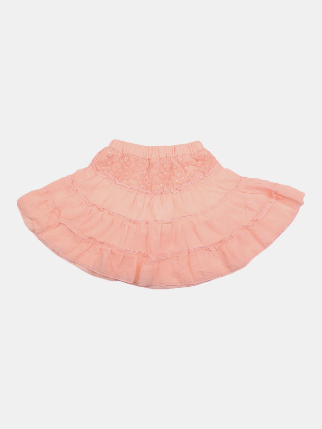 

V-Mart Girls Peach Sequin Work Flared Skirt