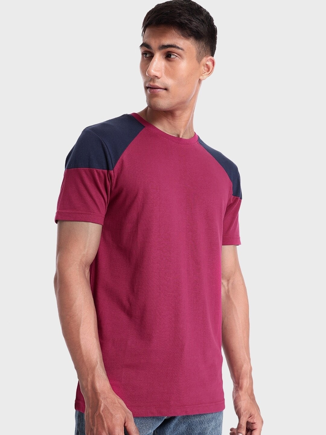 

Bewakoof Plus Men Pink Colourblocked Pure Cotton T-shirt