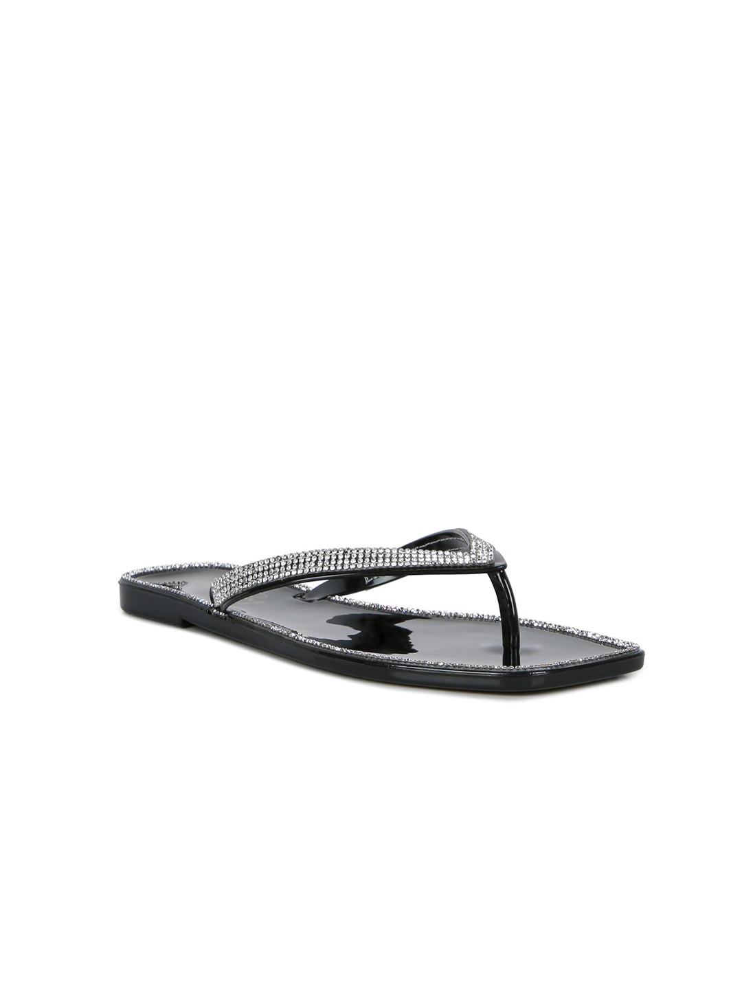 

London Rag Women Black Embellished T-Strap Flats