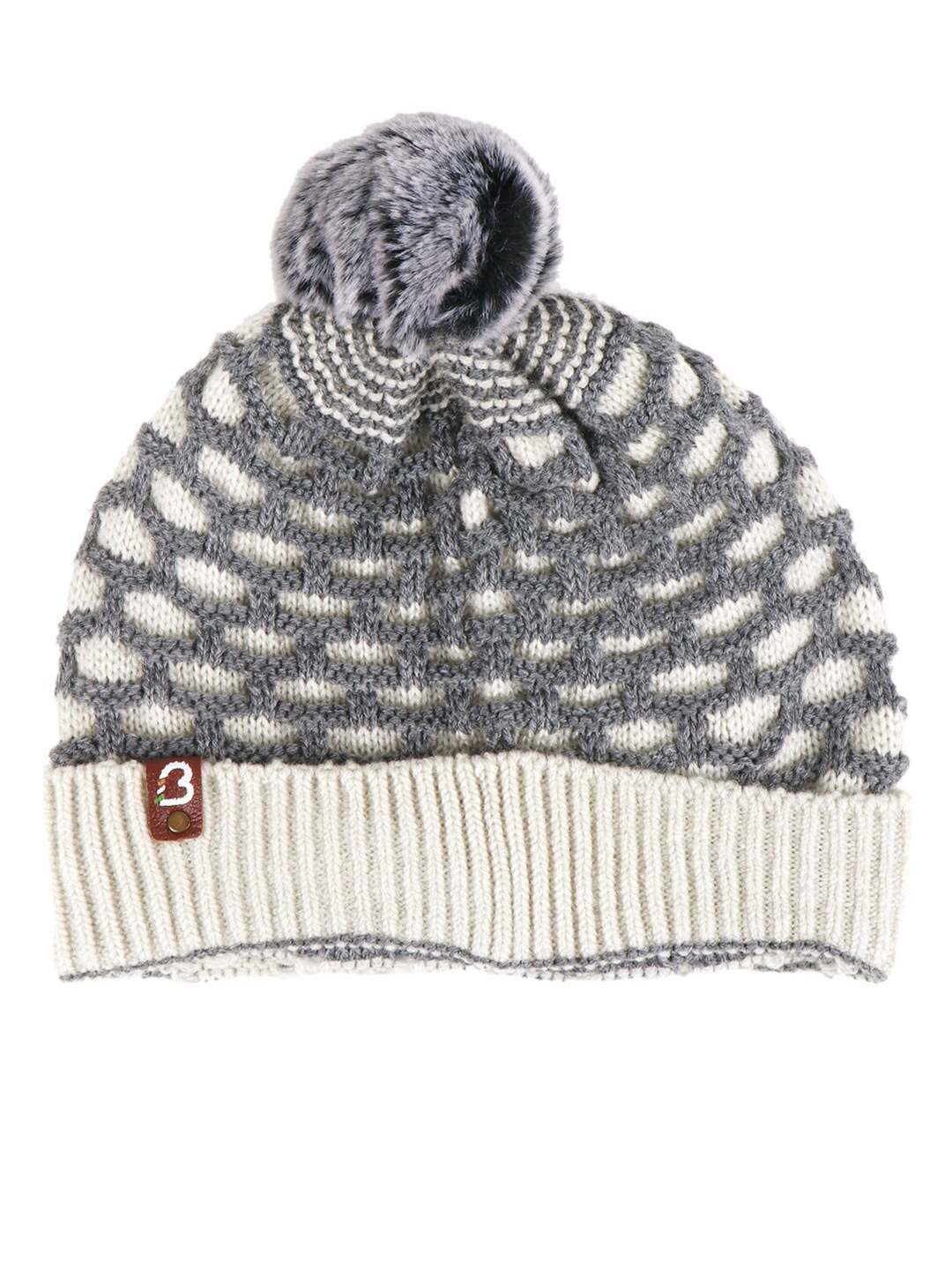 

Bharatasya Girls Grey & Cream-Coloured Acrylic Beanie