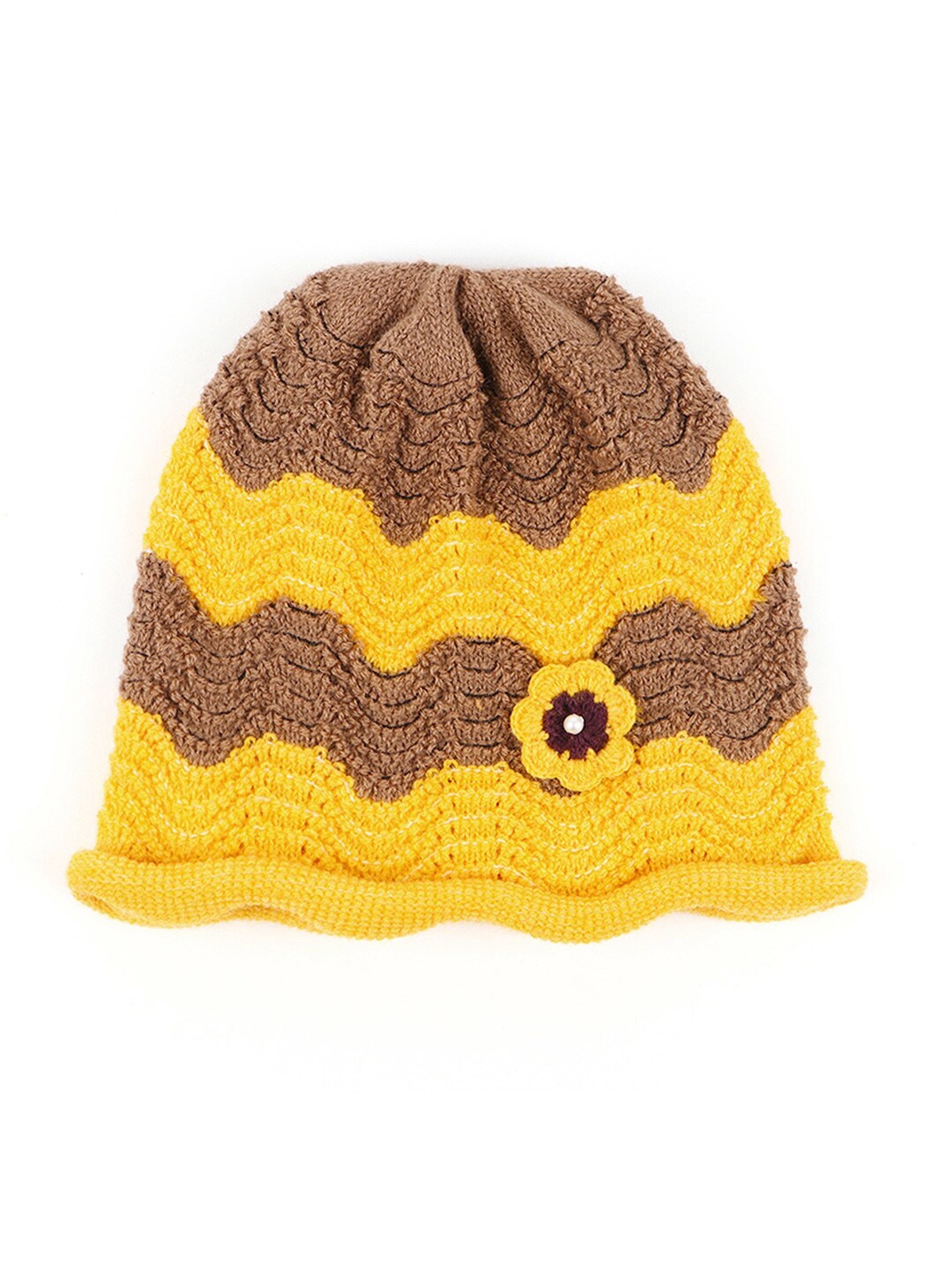 

Bharatasya Girls Yellow & Brown Colourblocked Acrylic Beanie