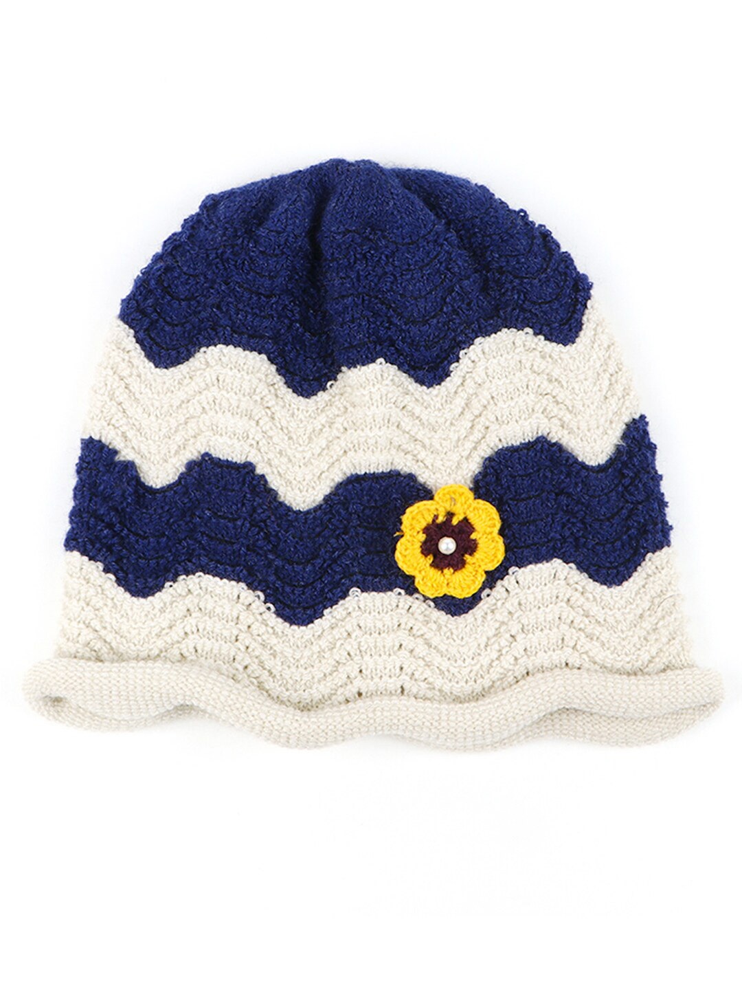 

Bharatasya Girls Navy Blue & White Colourblocked Beanie