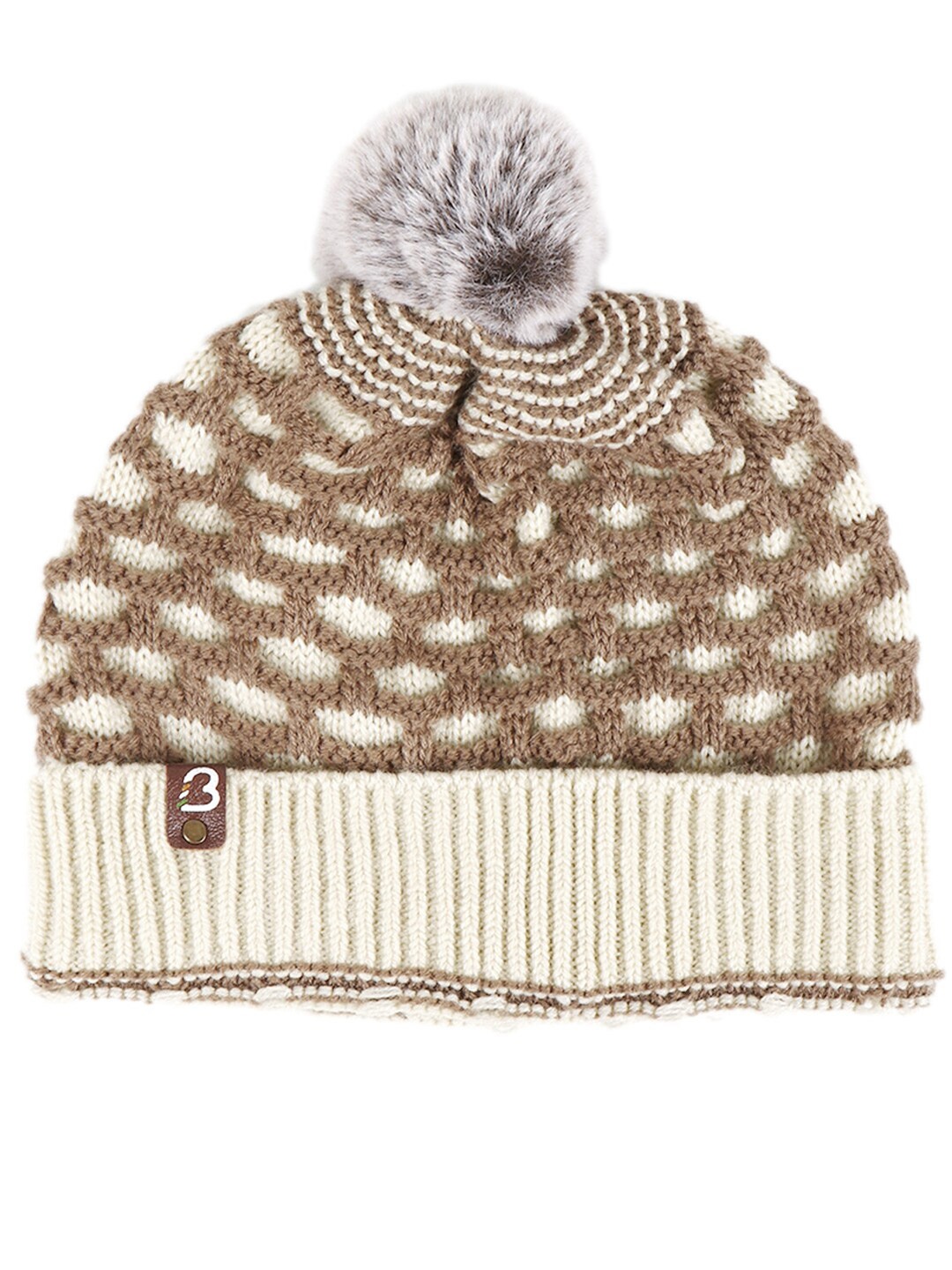 

Bharatasya Girls Brown & Cream-Coloured Beanie