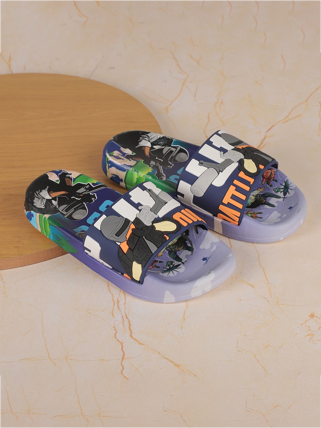 

FEETWELL SHOES Unisex Kids Blue & White Printed Rubber Thong Flip-Flops
