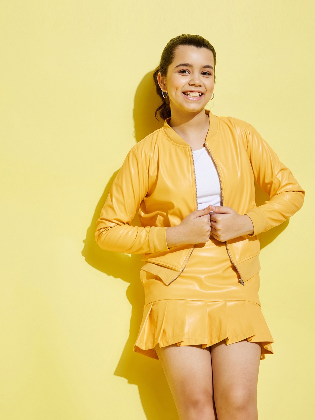 

Noh Voh - SASSAFRAS Kids Girls Yellow Crop Bomber Jacket