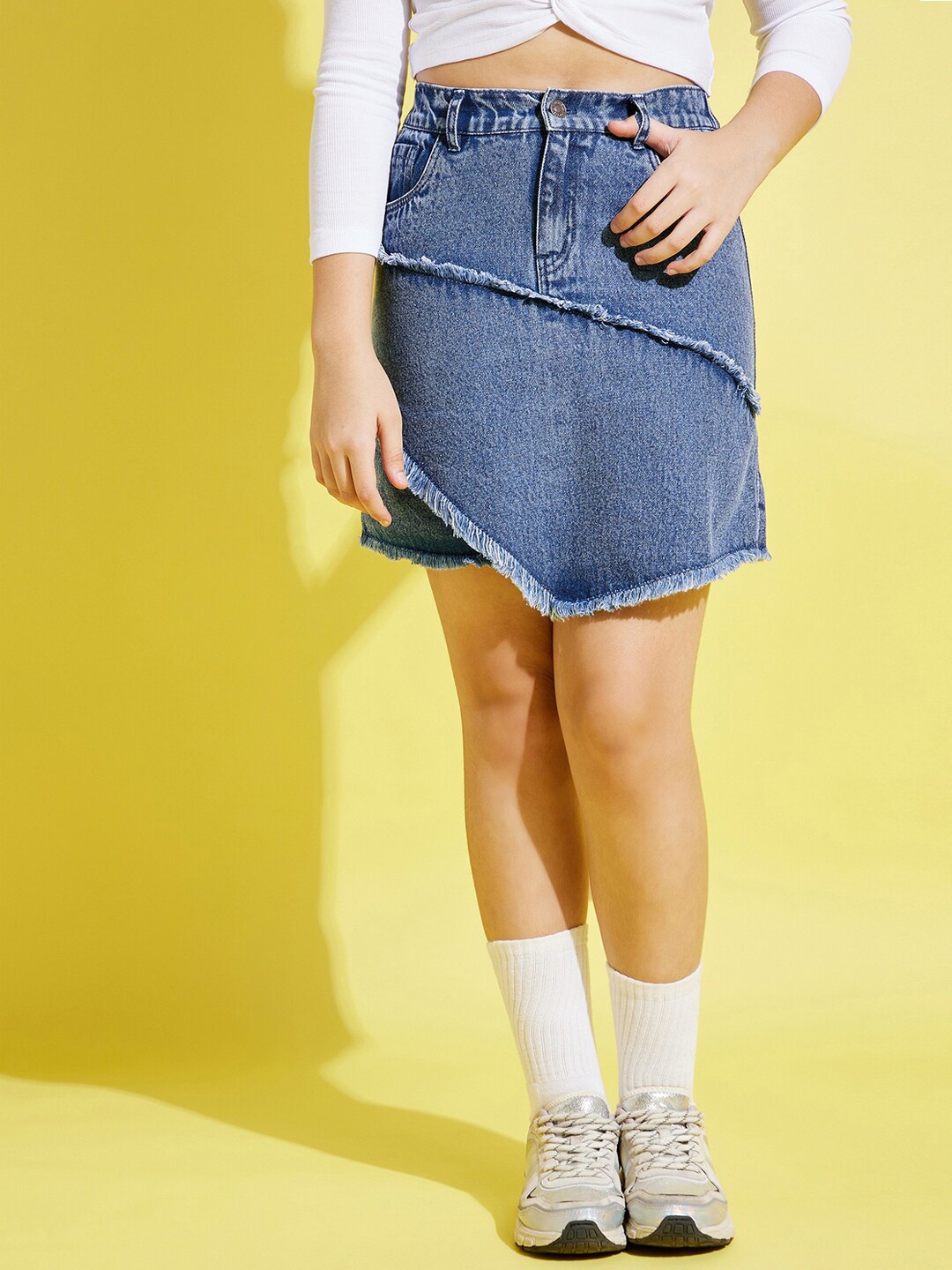 

Noh.Voh - SASSAFRAS Kids Girls Blue Solid Pure Cotton Denim Skirt