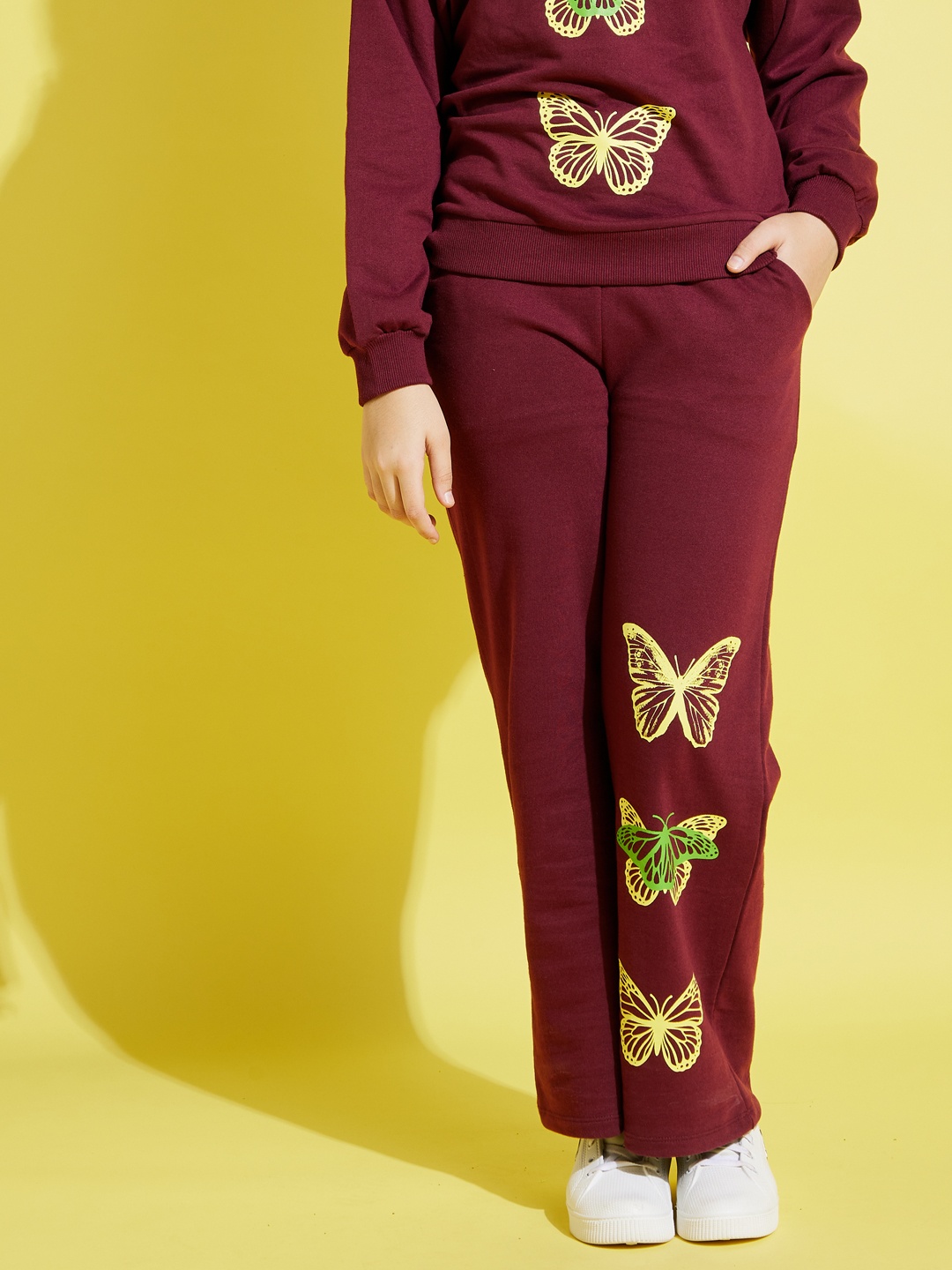 

Noh.Voh - SASSAFRAS Kids Girls Maroon & Yellow Printed Track Pants