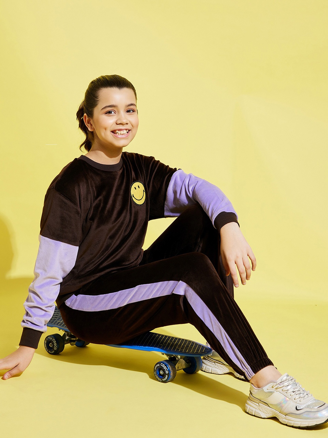 

Noh Voh - SASSAFRAS Kids Girls Brown & Purple Printed Sweatshirt With Joggers