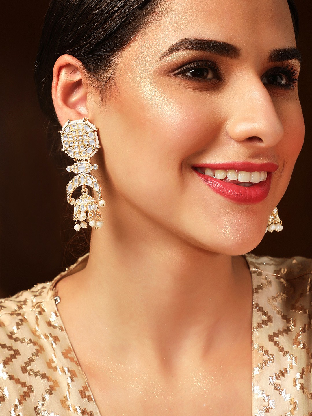 

Rubans White Gold-Plated Classic Jhumkas Earrings
