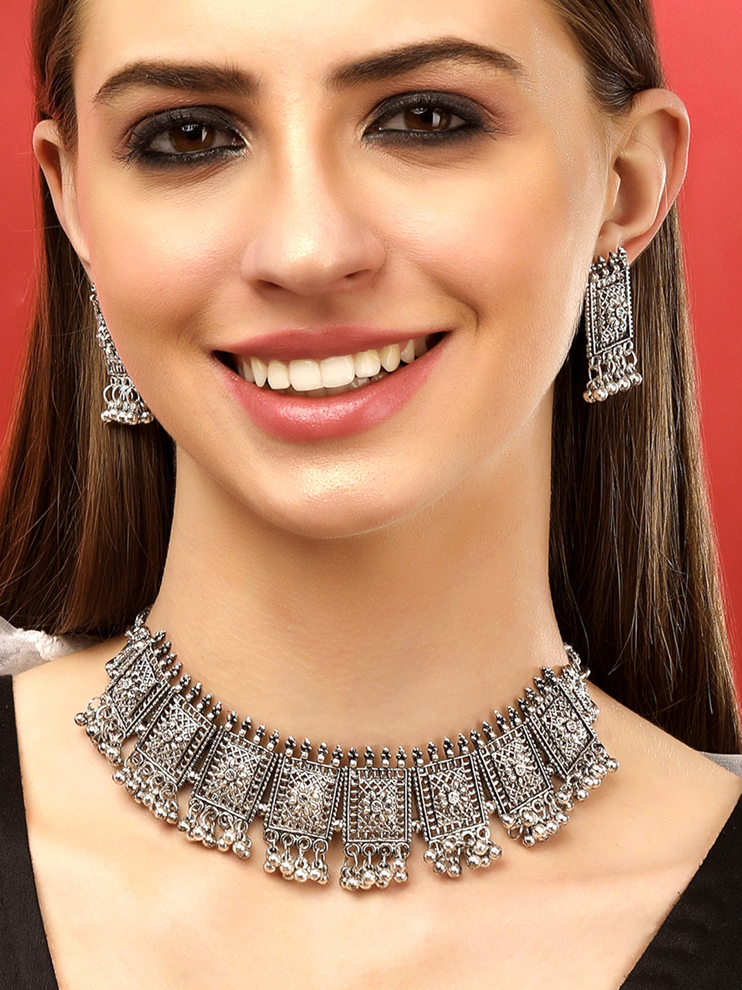 

Rubans Oxidised Silver-Plated Jewellery Set