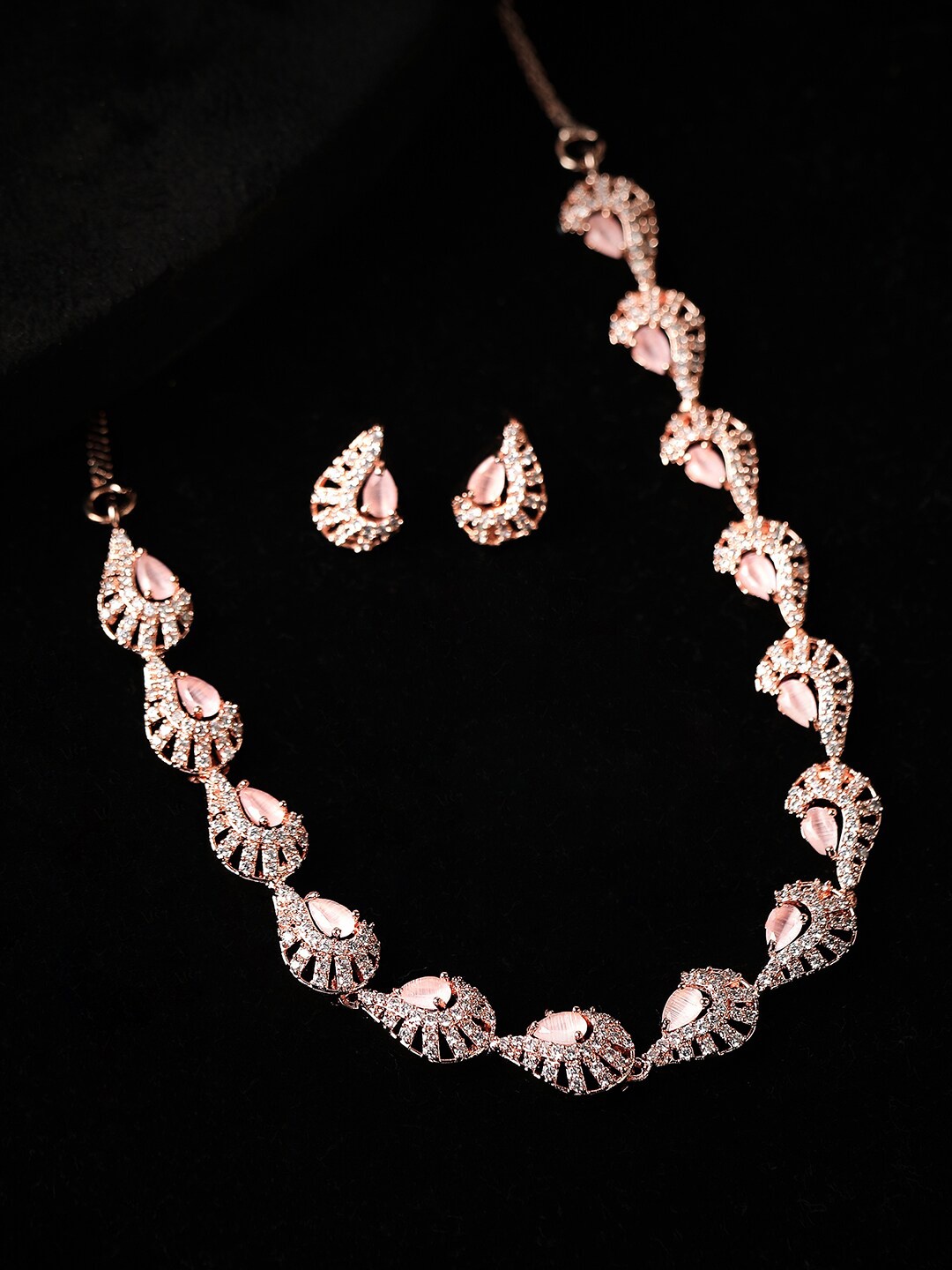 

Rubans Peach Rose Gold-Plated AD-Studded Jewellery Set