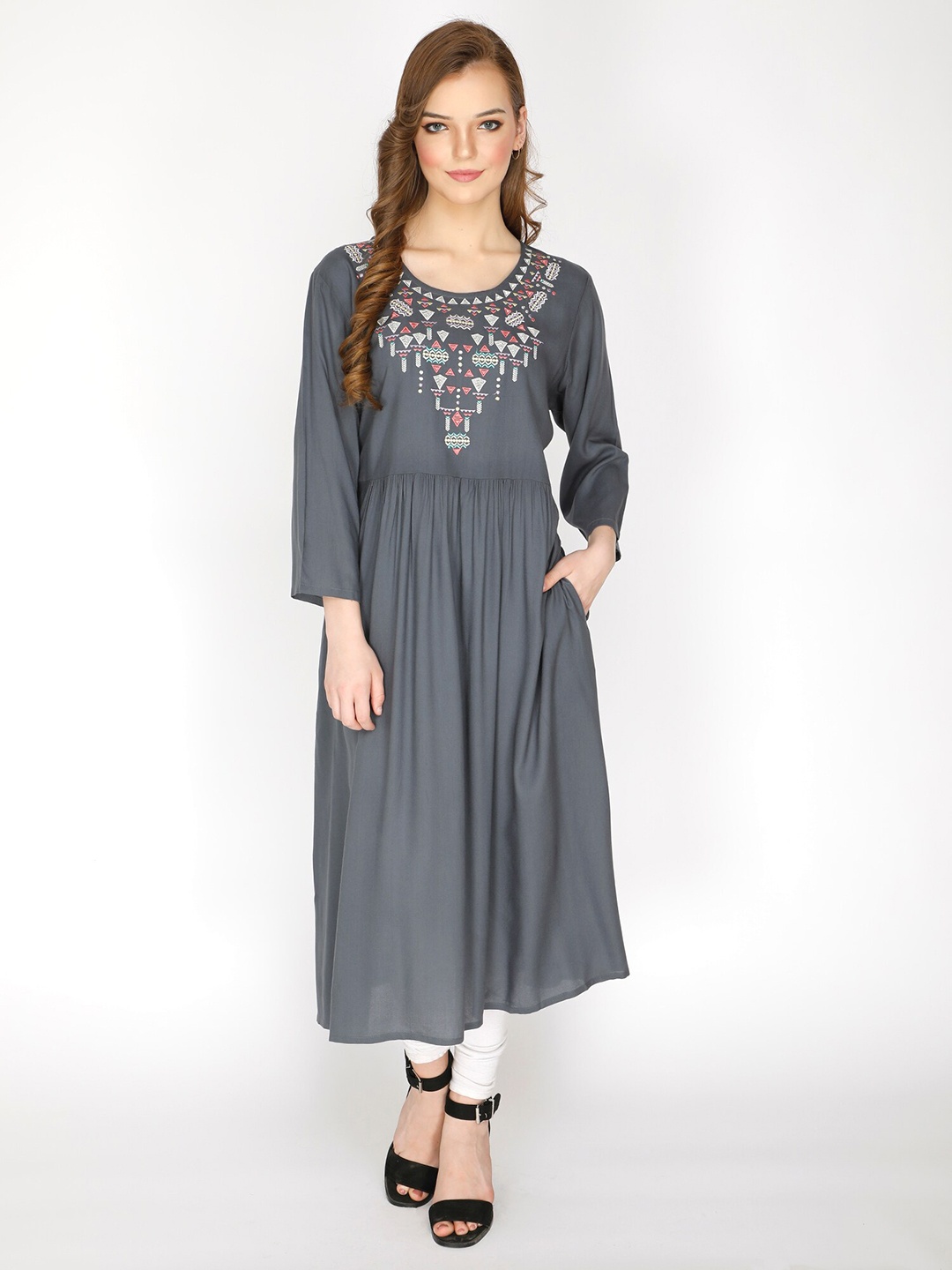 

shashvi Women Grey Embroidered Anarkali Kurta