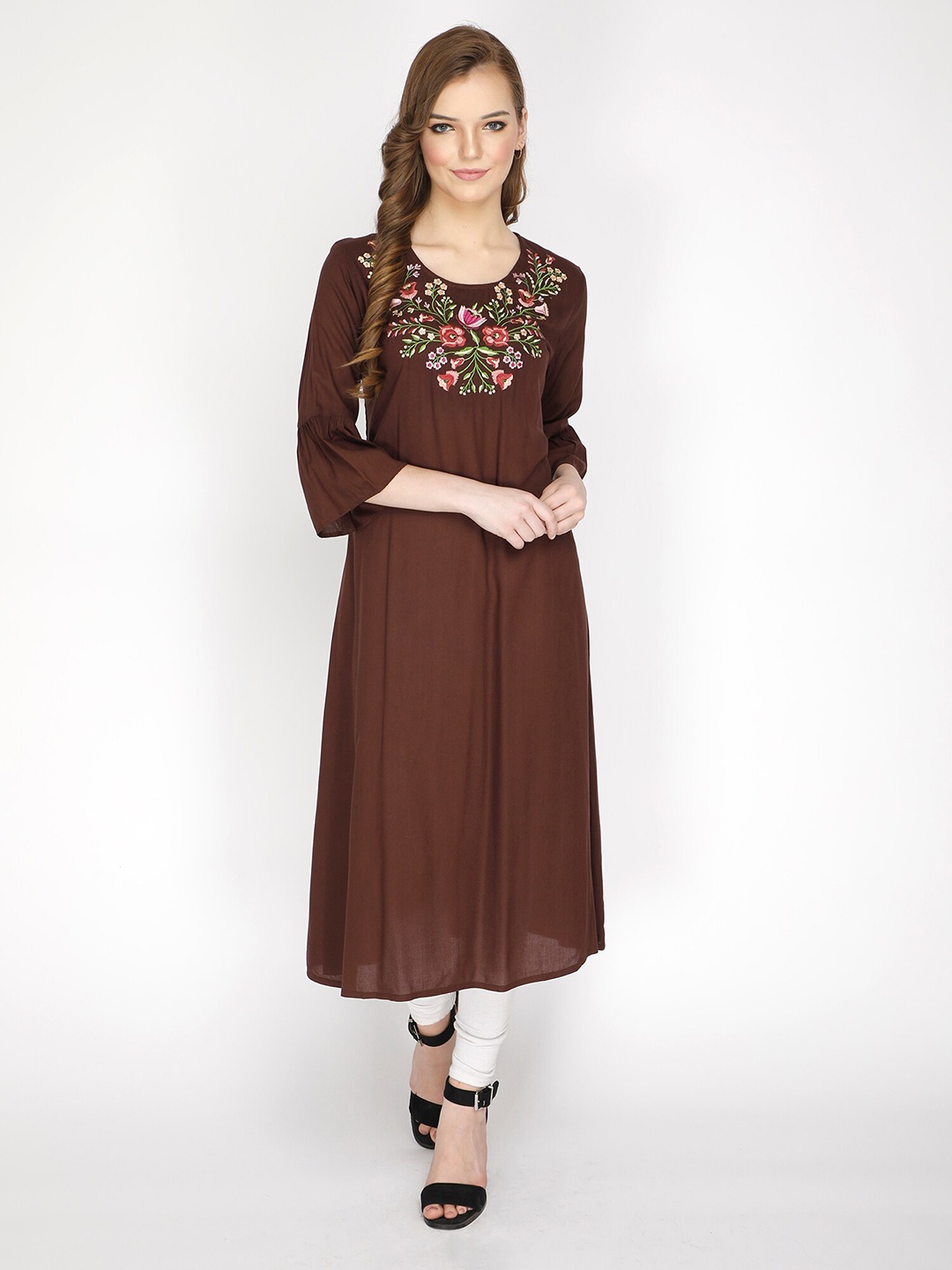 

shashvi Women Brown Floral Embroidered Kurta